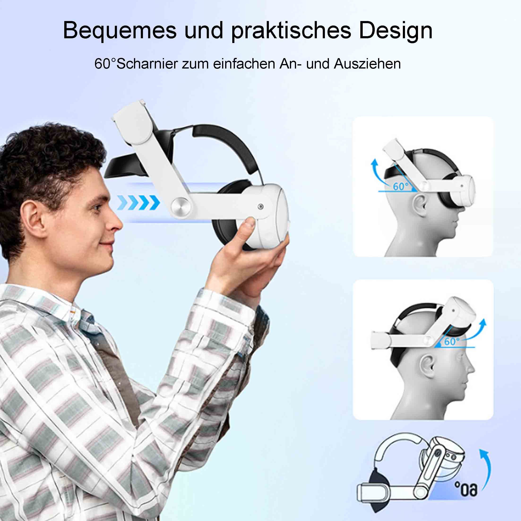 KINSI VR-Headstrap Zubehör für Meta Quest 3, verstellbar, 8000mAh Akku, RGB Virtual-Reality-Brille (60° klappbarer Drehpunkt, 360° drehbarer Knopf, (Ohne VR-Brillen)