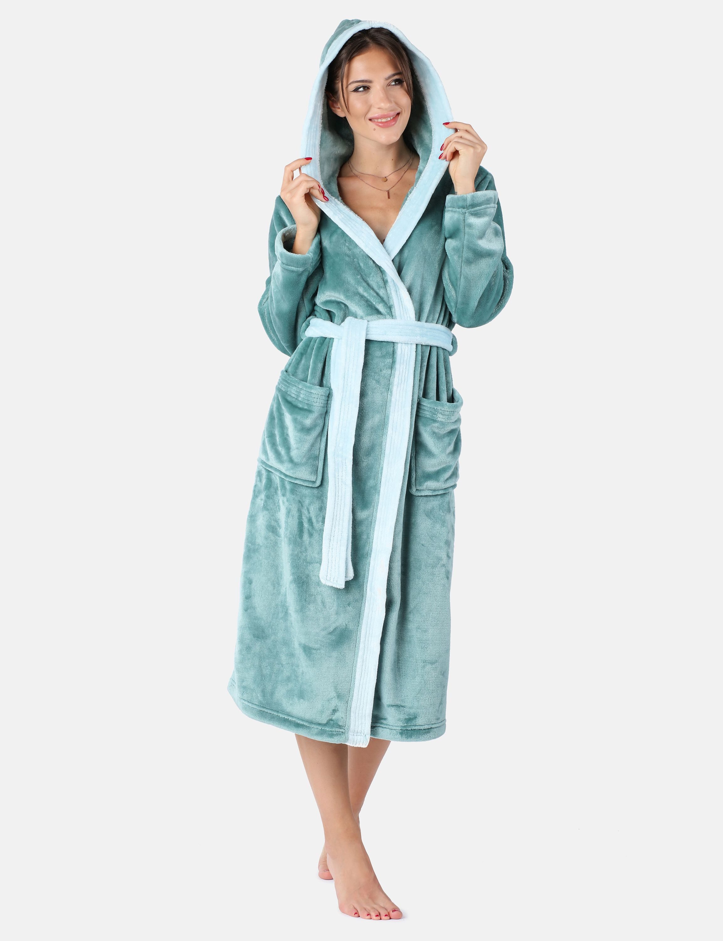Bellivalini Bademantel Damen Bademantel lang mit Kapuze und Gürtel BLV50-168, Lang, Polyester, Seitentaschen – Bild 5 von 5