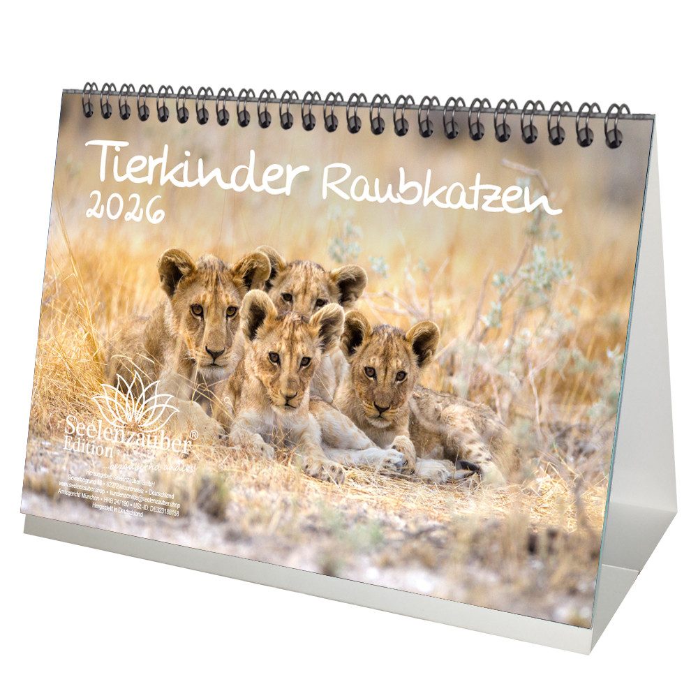 Seelenzauber Tischkalender Tierkinder Raubkatzen DIN A5 Tischkalender für 2026 Raubkatzen