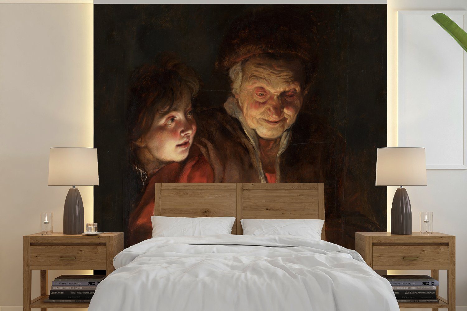 MuchoWow Fototapete Alte Frau und Junge mit Kerzen - Gemälde von Peter Paul Rubens, Matt, bedruckt, (4 St), Vliestapete für Wohnzimmer Schlafzimmer Küche, Fototapete