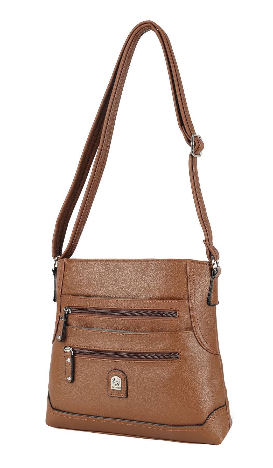 ITALYSHOP24 Schultertasche Damen Tasche Umhängetasche CrossBody Schultertasche CrossOver, Vintage Shopper Leder Optik Reisetasche Handtasche