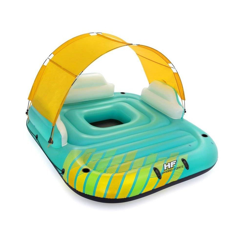 BESTWAY Badeinsel Schwimminsel Sonneninsel Wasserliege, (Spar-Set, 1-St., 300 x 275 cm bequem), Sonnendach, 5 Getränkehalter, bis 450 kg, Kühlbecken