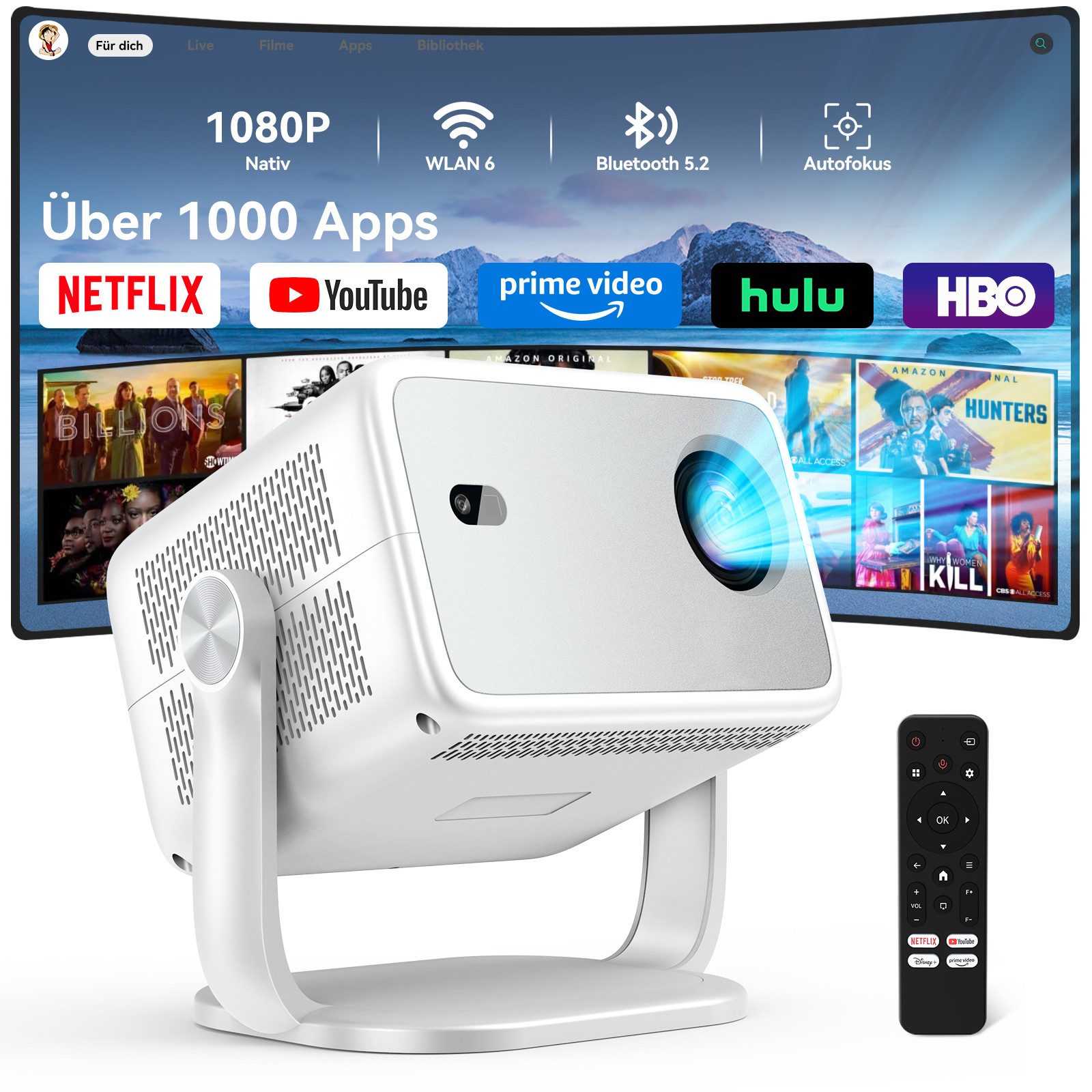 OSCAL 2026 Native 1080P Beamer 4K, Autofokus & Sprachsteuerung Heimprojektor Beamer (30000 lm, 1500:1, 1920 x 1080 px, 30000 lm, < 34db, Android 13, 3840x2160 px, Full HD)