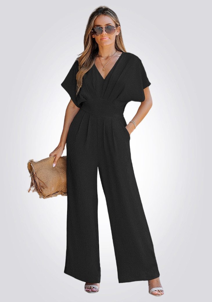 Cupshe Jumpsuit Jumpsuit V-Ausschnitt Smocked Taille Weites Bein