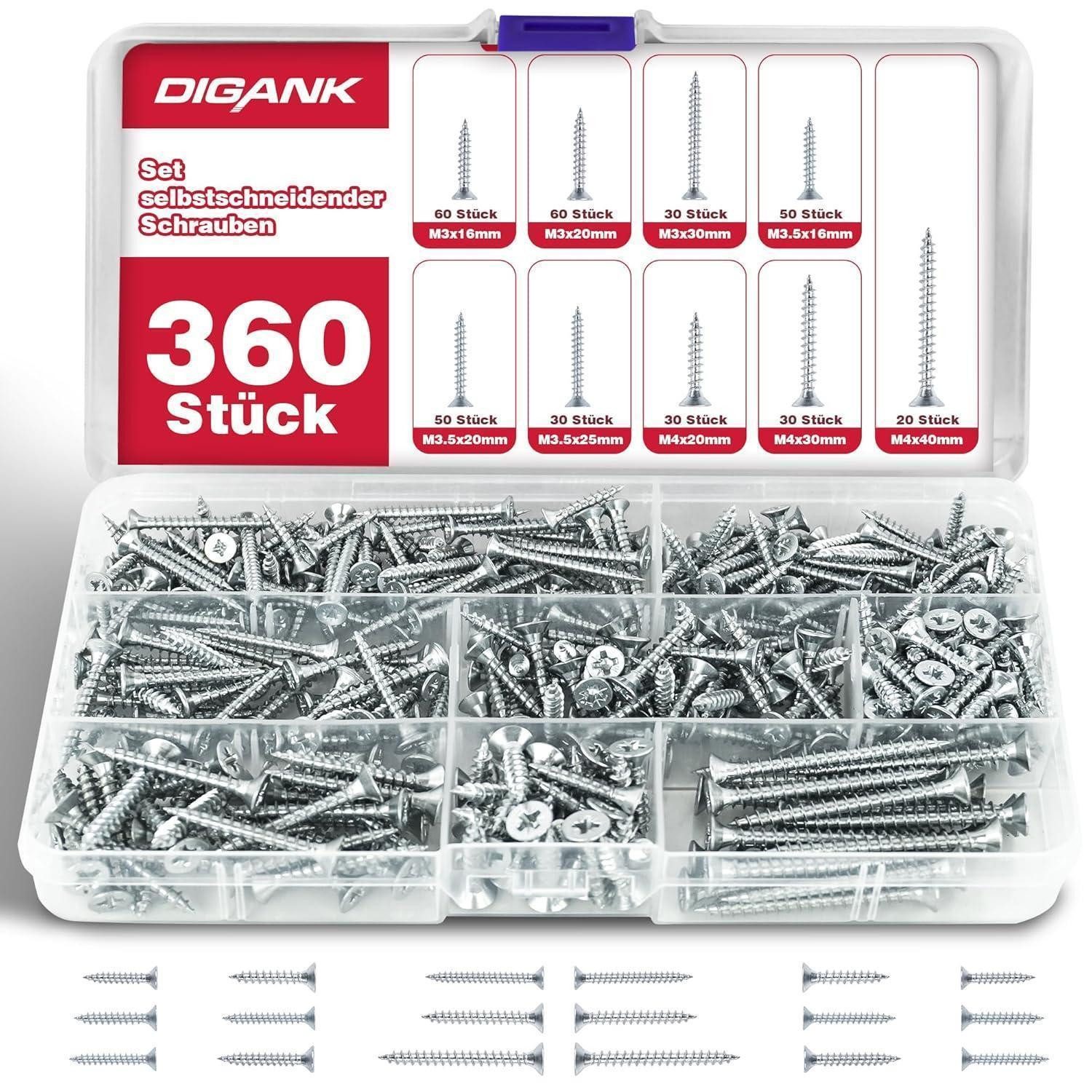 LuxusKollektion Schrauben-Set Holzschrauben 360er selbstschneidend Senkkopf Sortimentsbox M3 M3.5 M4