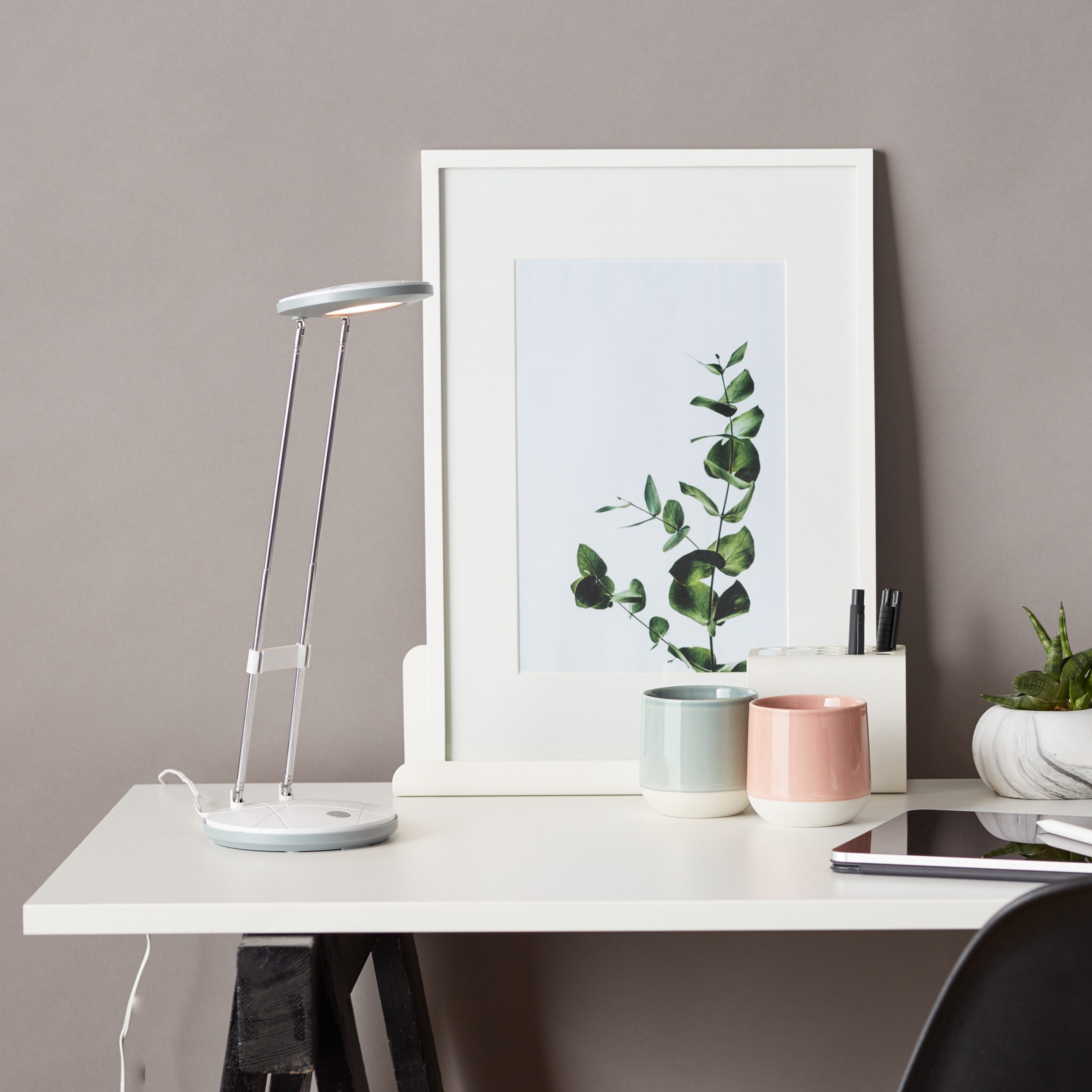 Lightbox Tischleuchte, LED fest integriert, Warmweiß, LED Tischlampe, 24 - 36 cm Höhe, Ø 12 cm, 3,5 W, 220 lm, schwenkbar