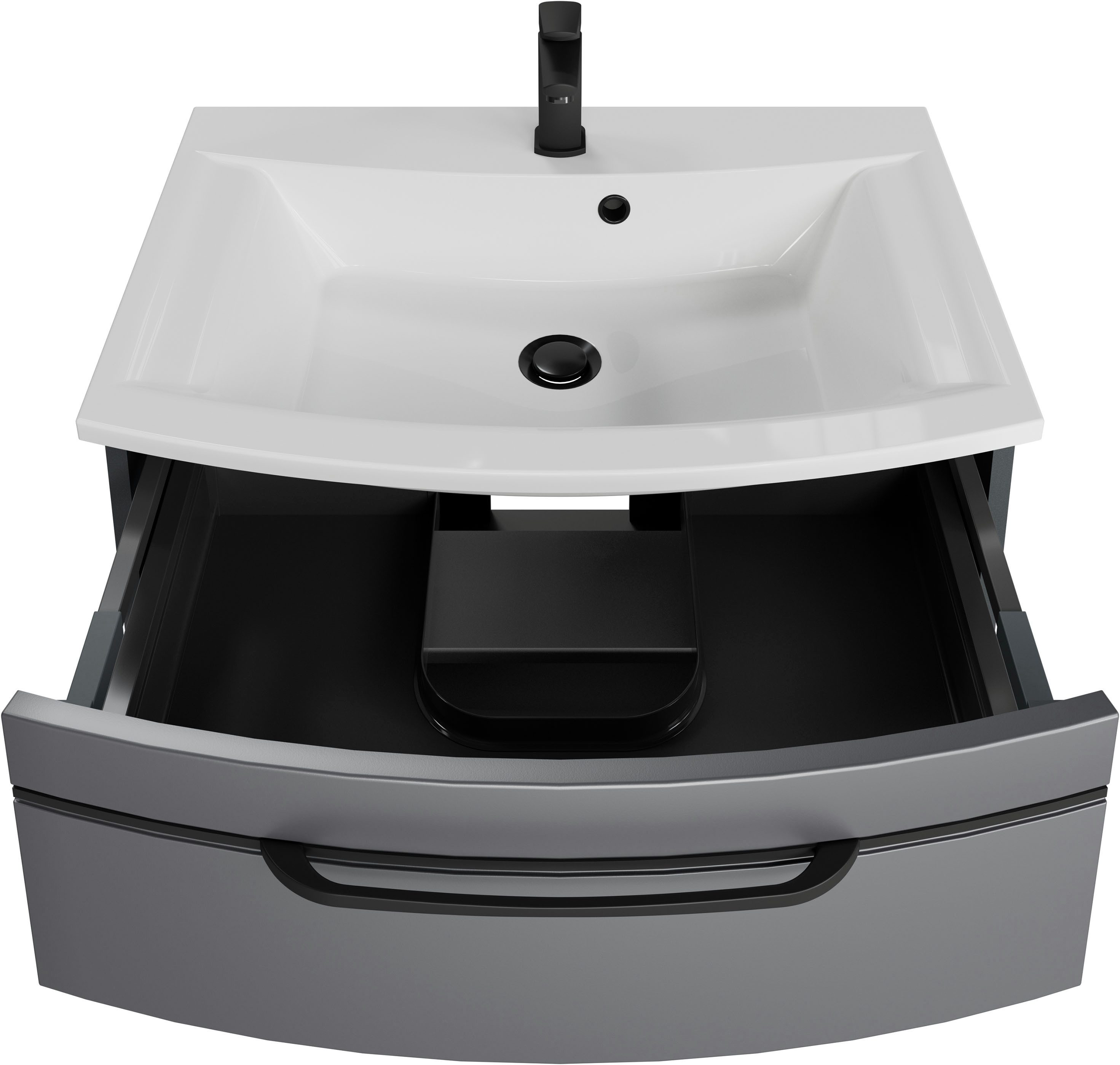 Saphir Waschtisch Serie 7045 Mineralmarmor-Waschtisch und Unterschrank, 71,5 cm breit, Waschplatz mit 2 Schubladen, Badmöbel Set mit Waschtisch