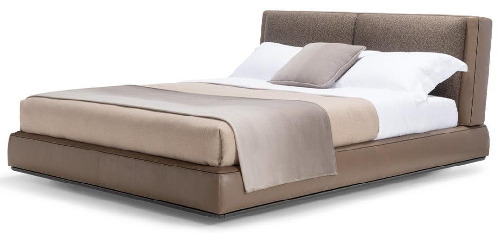 Xlmoebel Polsterbett Braunes Lederbett von XLMOEBEL mit stabilem Holzgestell, Made in Europa
