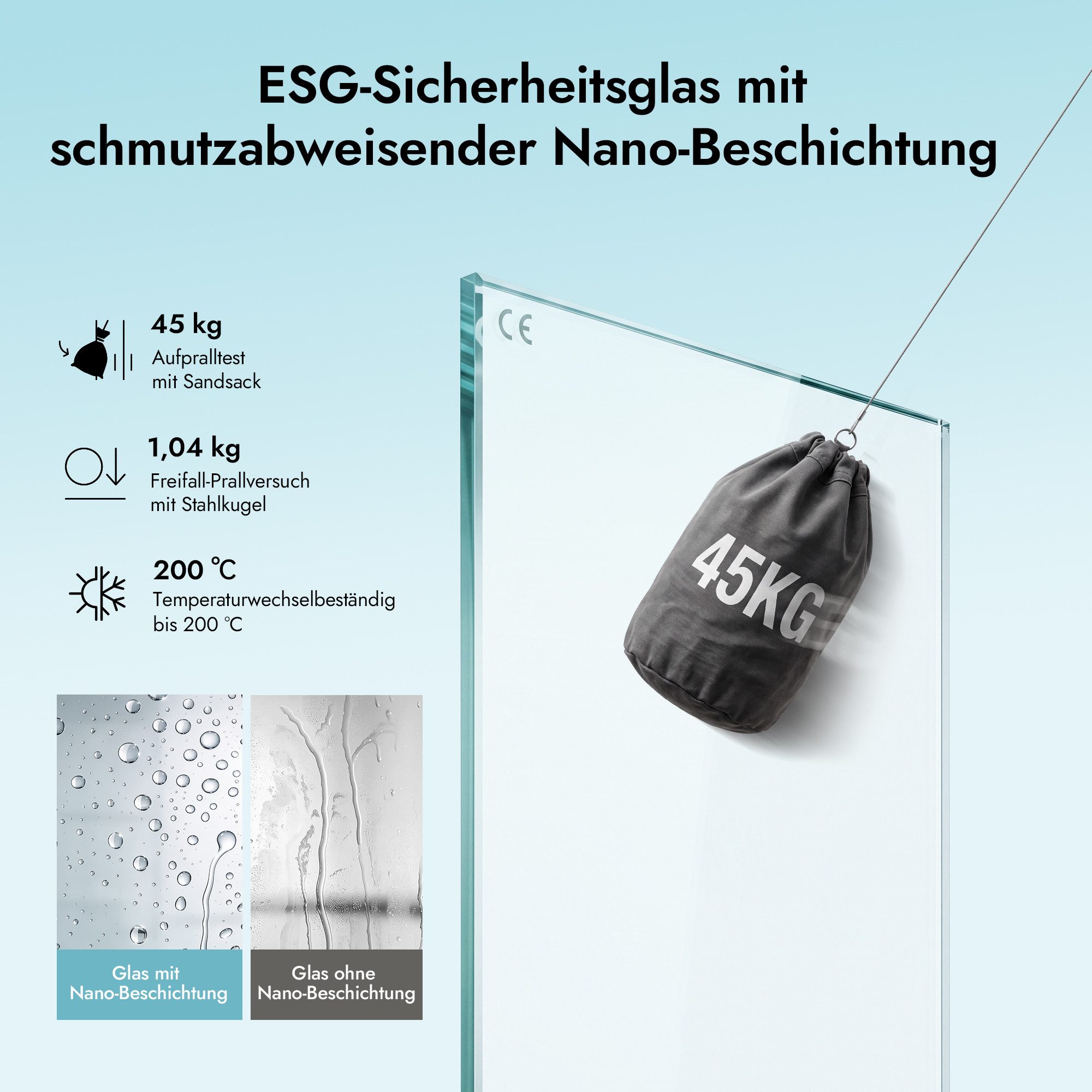 doporro Eckdusche Duschkabine Duschabtrennung schwarz ESG-Glas mit Nano H:195cm Rav64, BxT: 100x80 cm, Einscheibensicherheitsglas, ebenerdiger Einbau möglich – Bild 4 von 5
