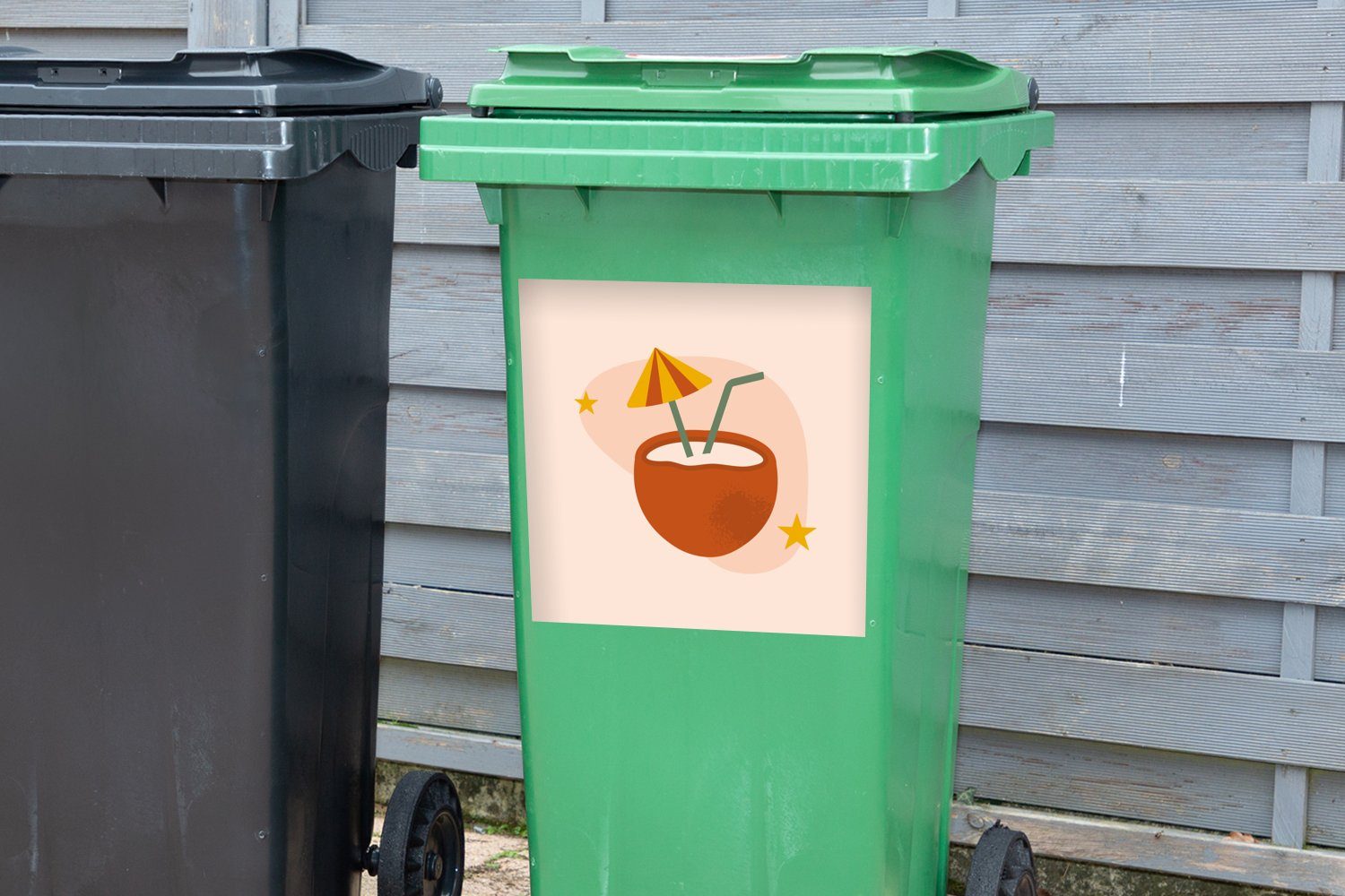 Mülleimer-aufkleber, - Mülltonne, - Wandsticker Sterne Sticker, Container, Abfalbehälter St), MuchoWow (1 Kokosnuss Pastell