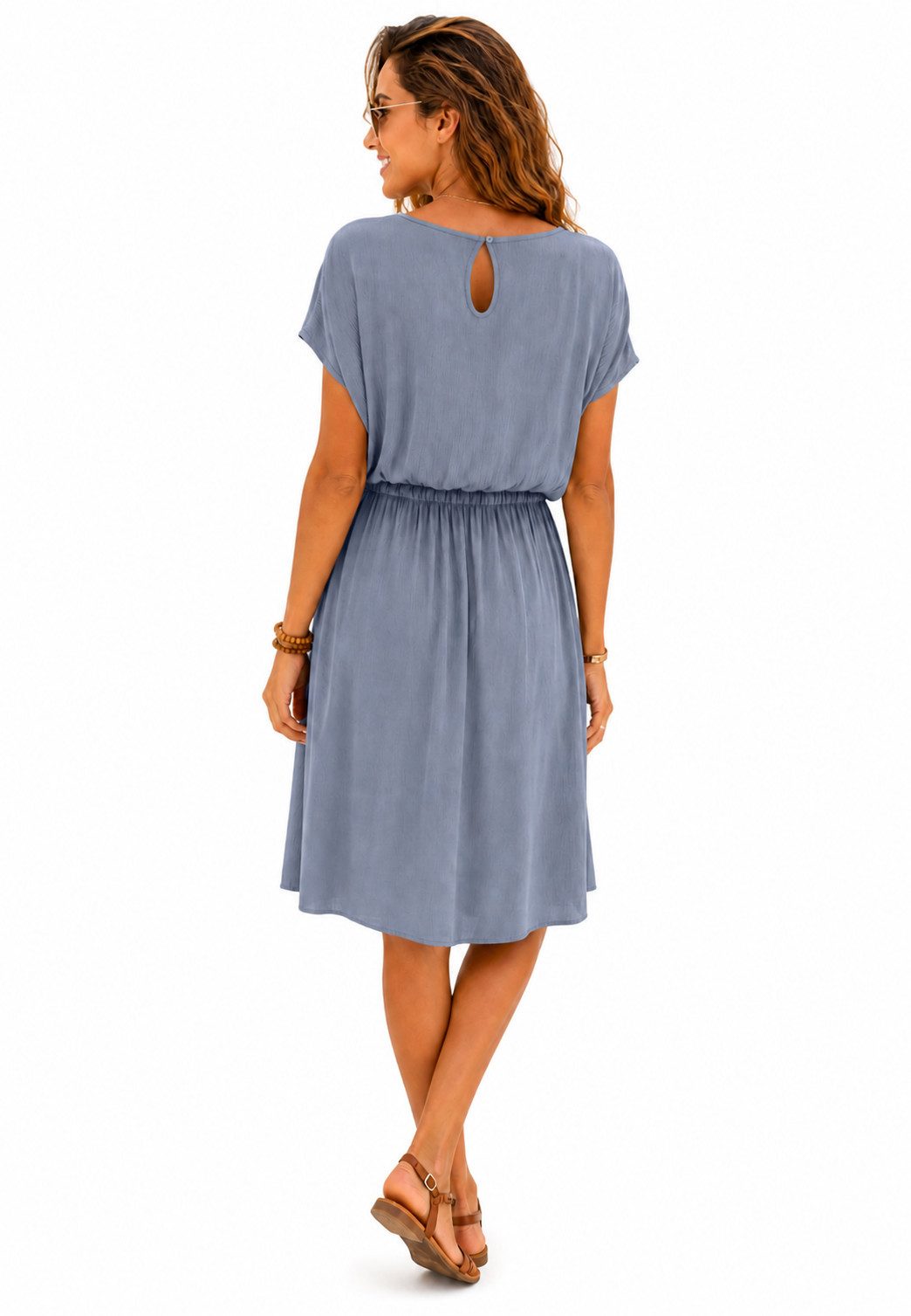 Eight2Nine Sommerkleid Damen Luftiges Sommerkleid aus Viskose mit Bindegürtel Sommerkleid