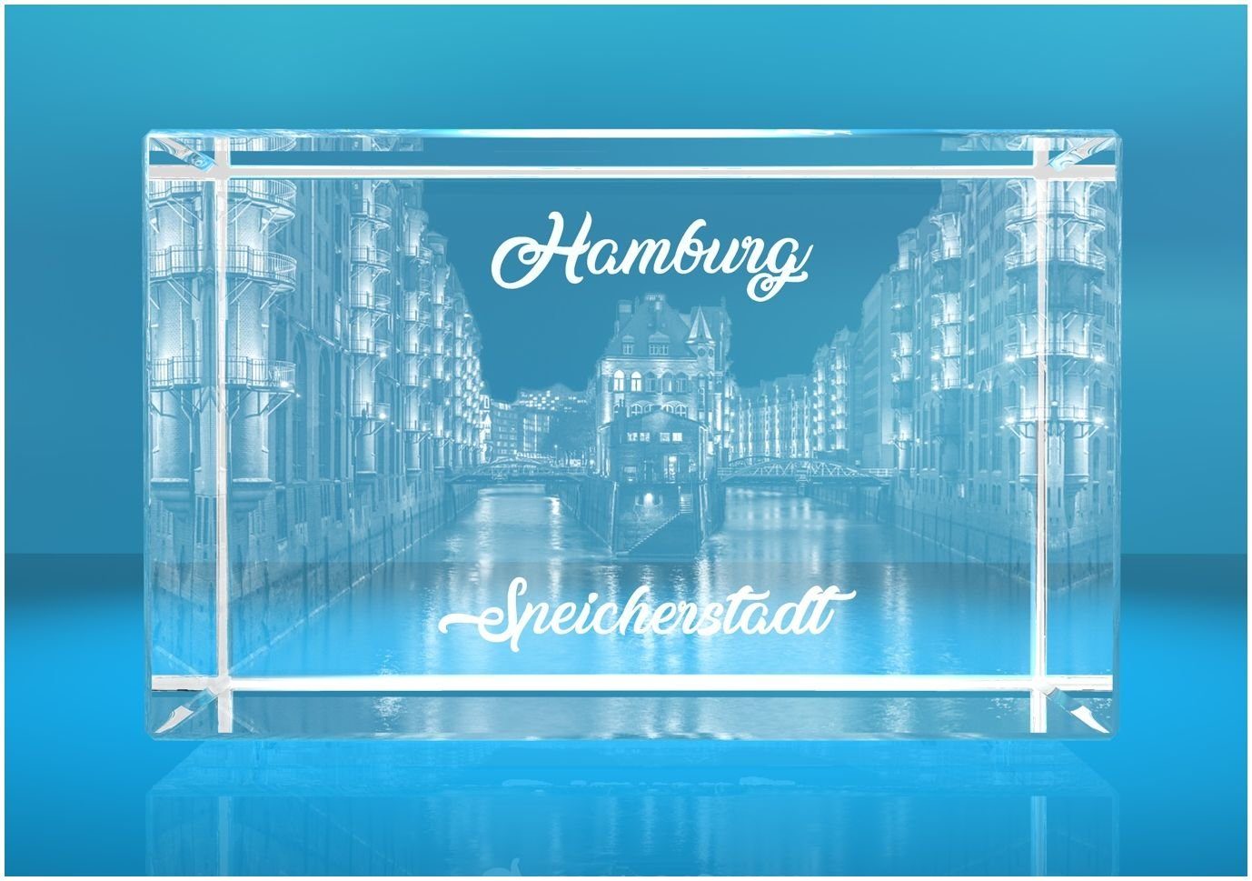 VIP-LASER Dekofigur 2D Glasquader I Hamburg I Speicherstadt, Hochwertige Geschenkbox, Made in Germany, Familienbetrieb