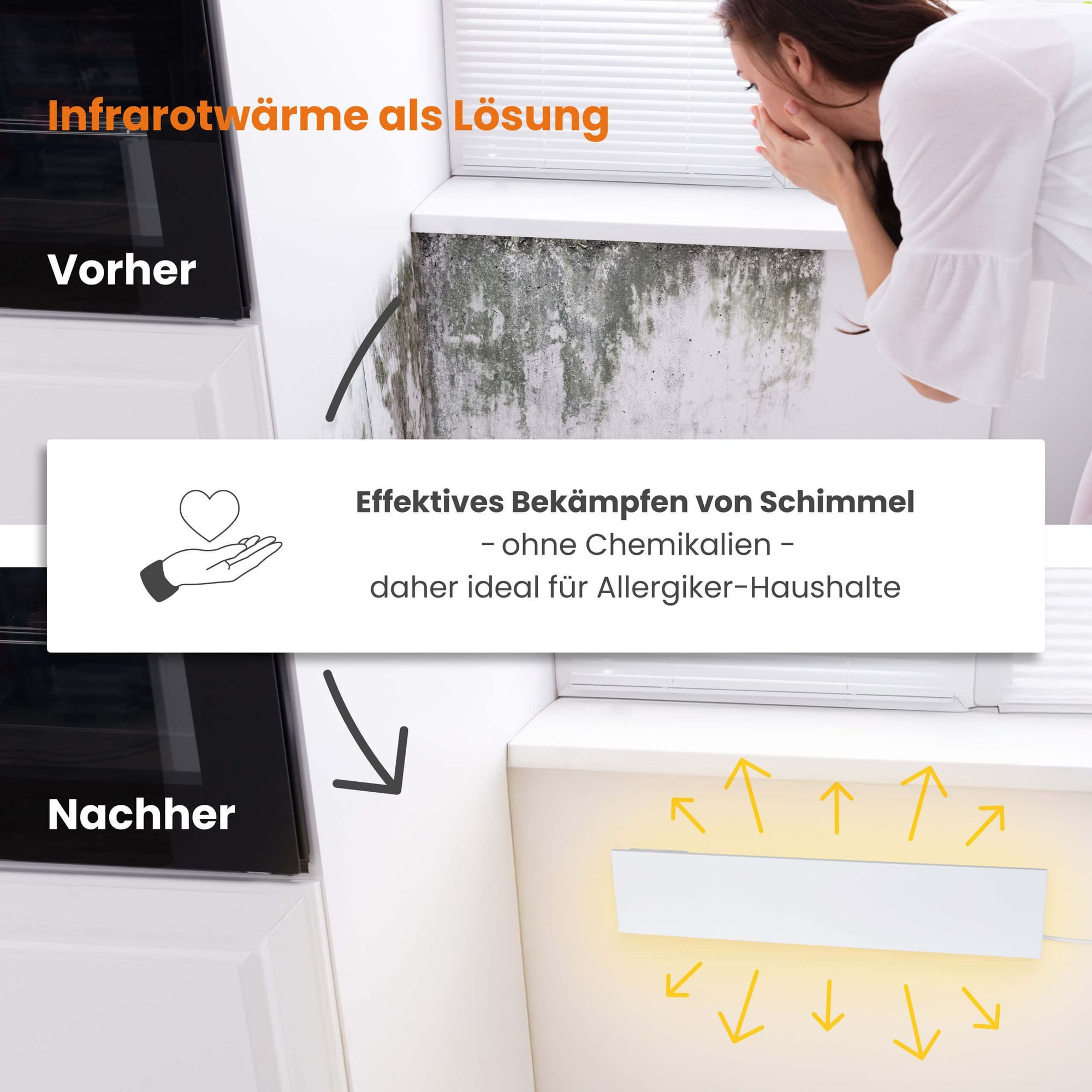 Dalsys Infrarotheizung Anti-Schimmel-Heizung 60W, 12 x 60 x 1,3cm Schimmelentferner, für Wand & Bad, elektrische Infrarotheizung, SchimmelSchreck