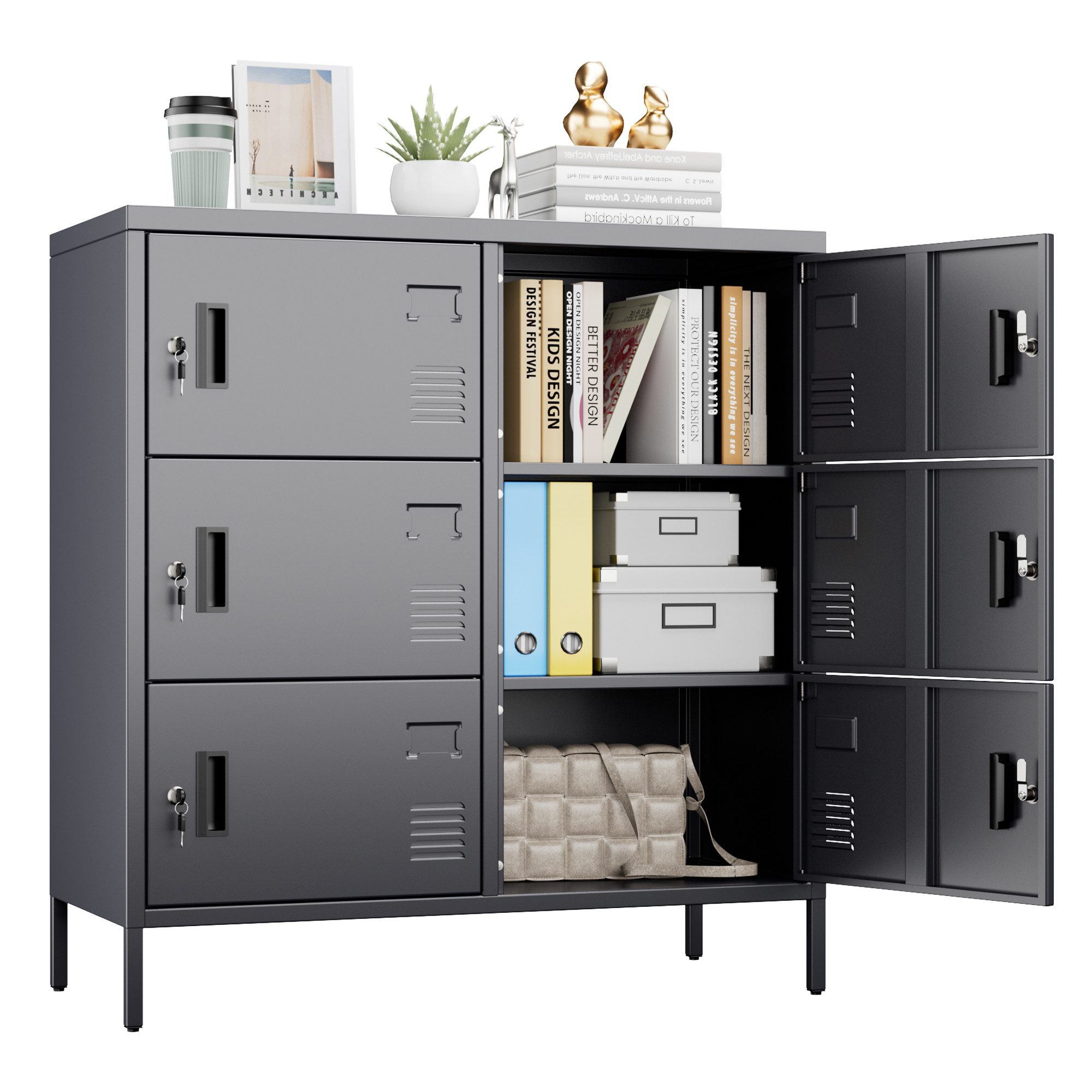 AOBABO Mehrzweckschrank Mitarbeiterschrank mit Lüftungslöchern, 90x40x96 cm (1-St) 6-türiger Metallschrank, abschließbar