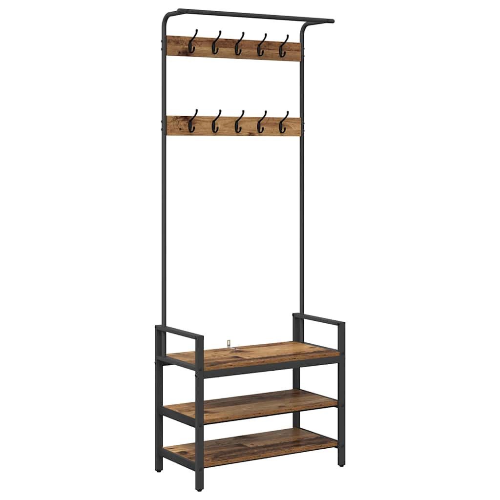 vidaXL Garderobe Kleiderständer mit Regal Altholz 75 x 34 x 184 cm Holzwerkstoff