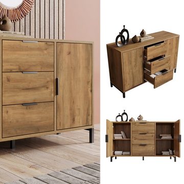 REDOM Kommode (Sideboard Schrank mit 3 Schubladen und 2 Türen), Für Wohnzimmer