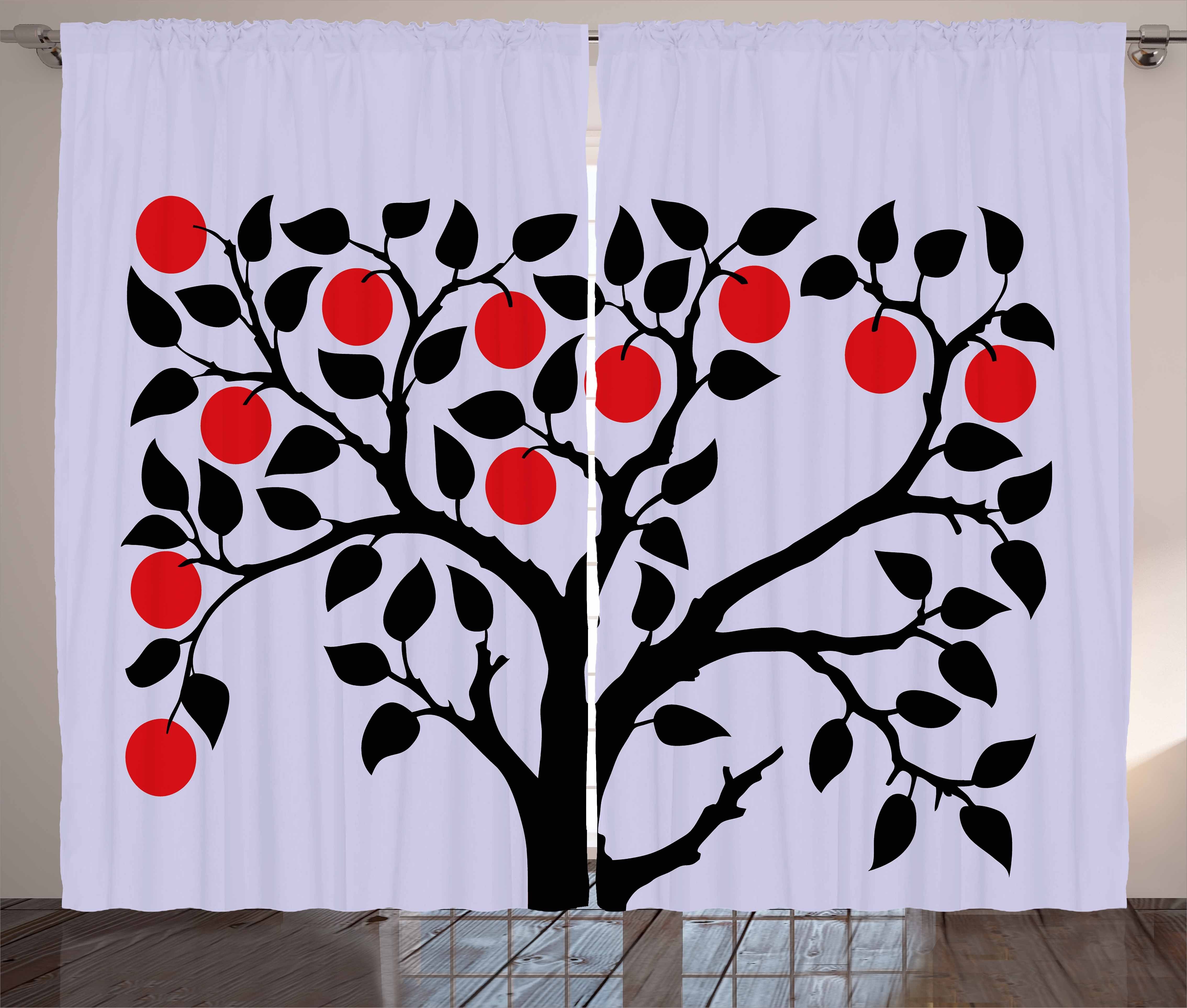 Gardine Schlafzimmer Kräuselband Vorhang mit Schlaufen und Haken, Abakuhaus, Apfel Black Tree Reife Frucht-Kunst | Fertiggardinen