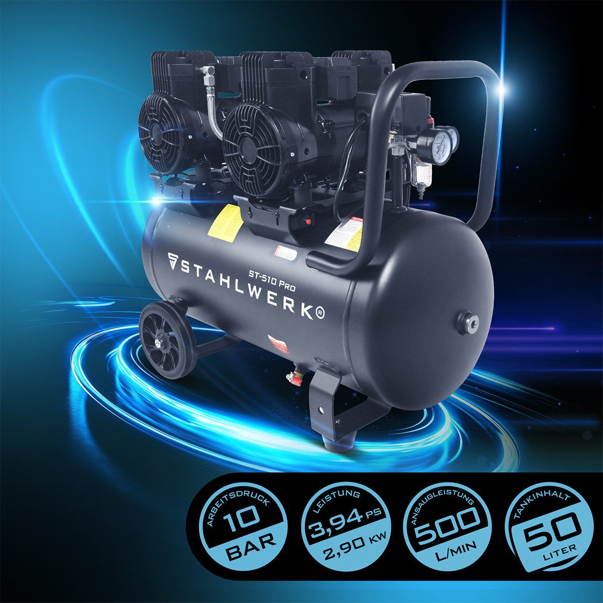 STAHLWERK Kompressor Kompressor 10 bar 50 L 3,94 PS 2,9 kW 500 l/min Druckl günstig online kaufen