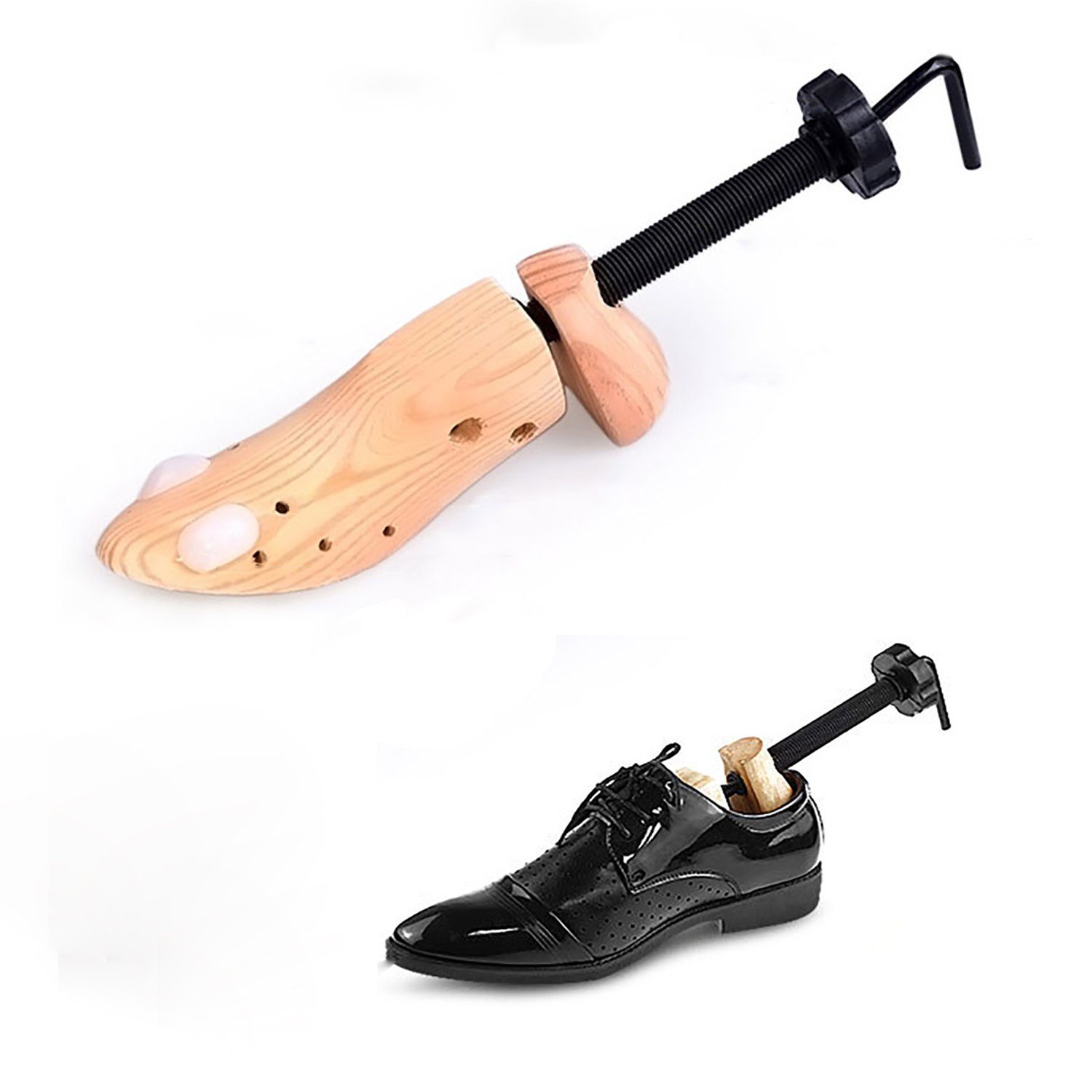Daisred Schuhspanner mit 1Stück Einstellbar Echt-Holz Schuhdehner aus Metall-Spiralfeder