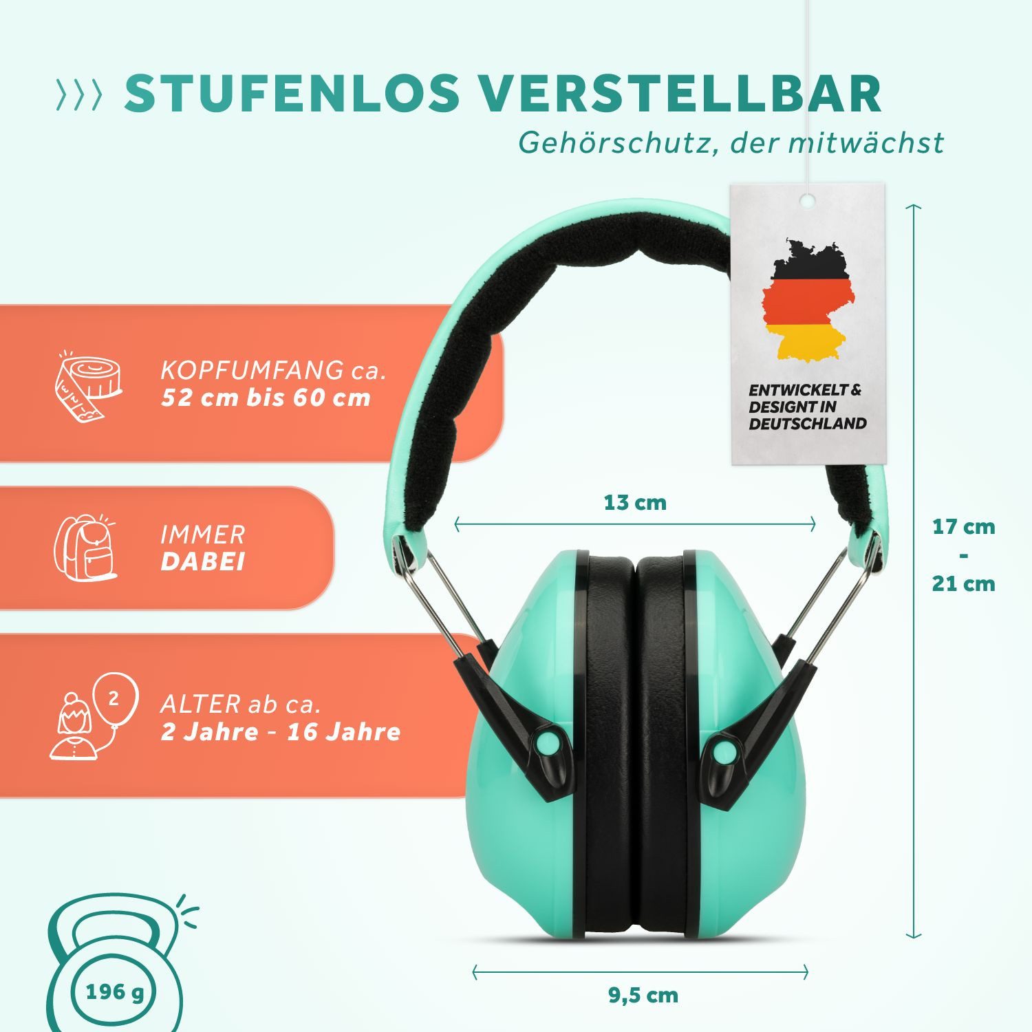 Schallwerk Kapselgehörschutz Gehörschutz für Kinder Kiddies größenverstellbar, (Geräuschdämmende Ohrenschützer), Schule, Lernen, Konzentration, Veranstaltungen