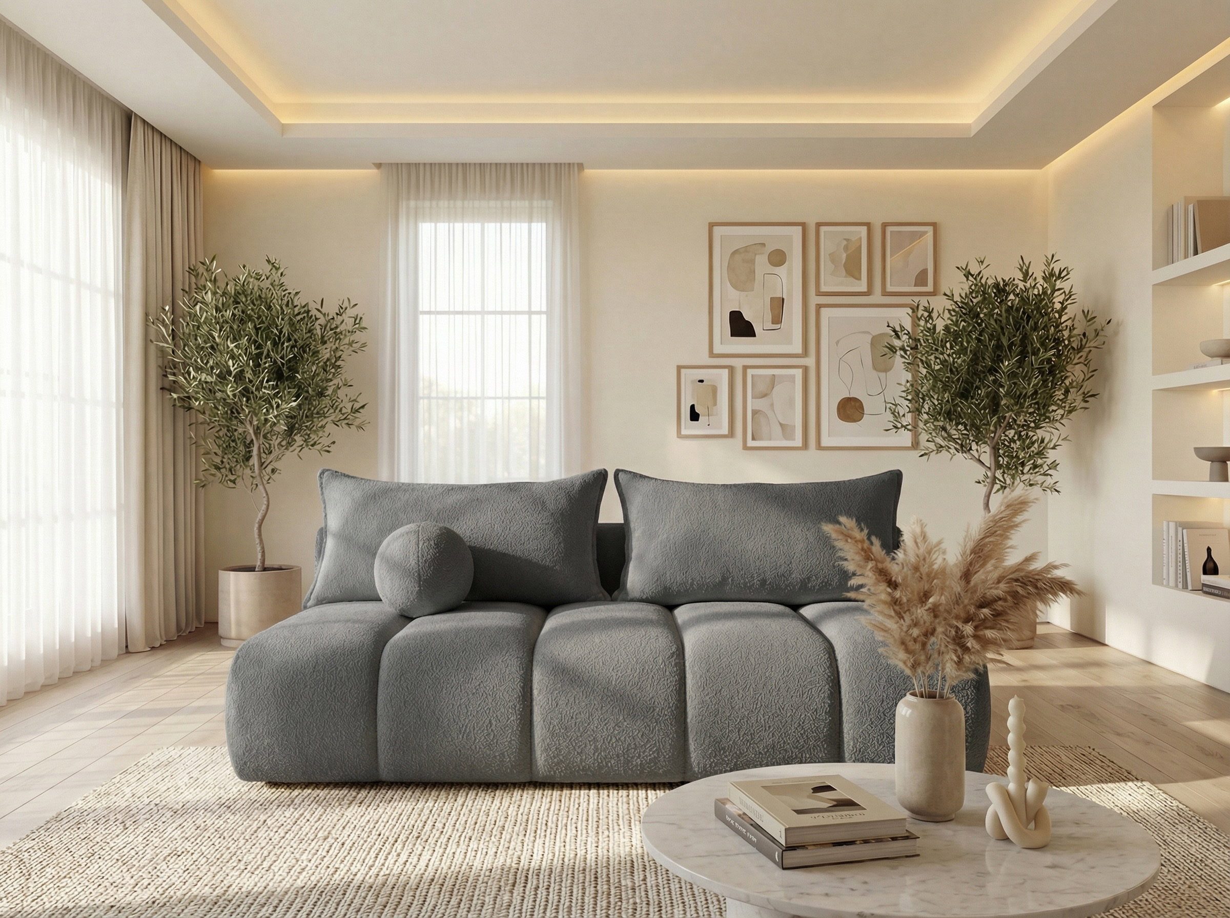 WFL GROUP Schlafsofa Milla mit Bettkasten – 3 Sitzer Couch mit Schlaffunktion, Bettfunktion, Schlaffläche 150 × 200 cm, Skandinavische Polstercouch im modernen Design – Weicher Boucle