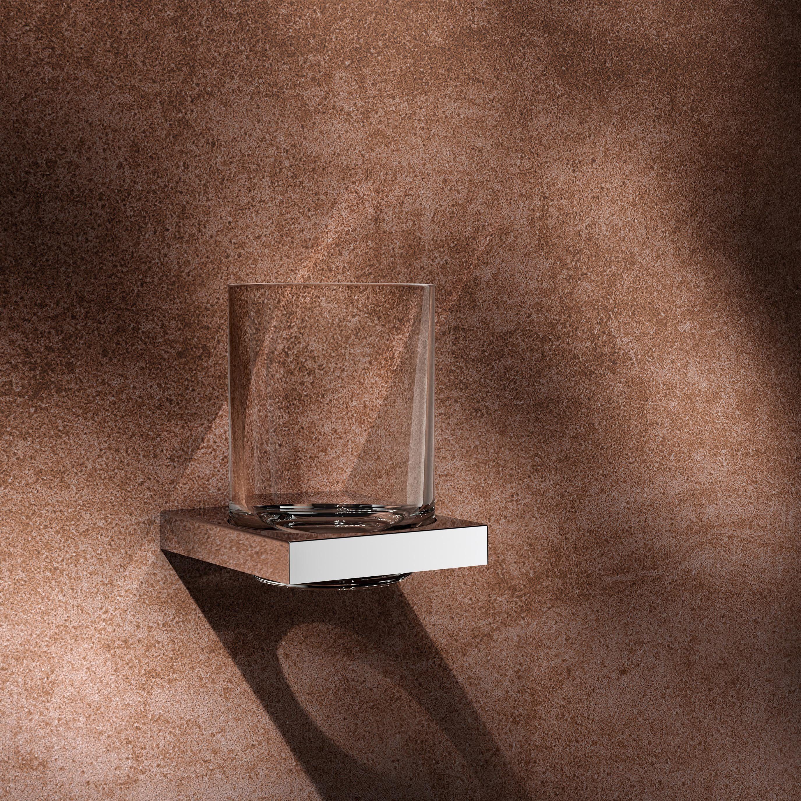 Keuco Zahnputzbecher Edition 90 Square, Glashalter, chrom, Kristallglas klar, Glas mit Halter für Badezimmer