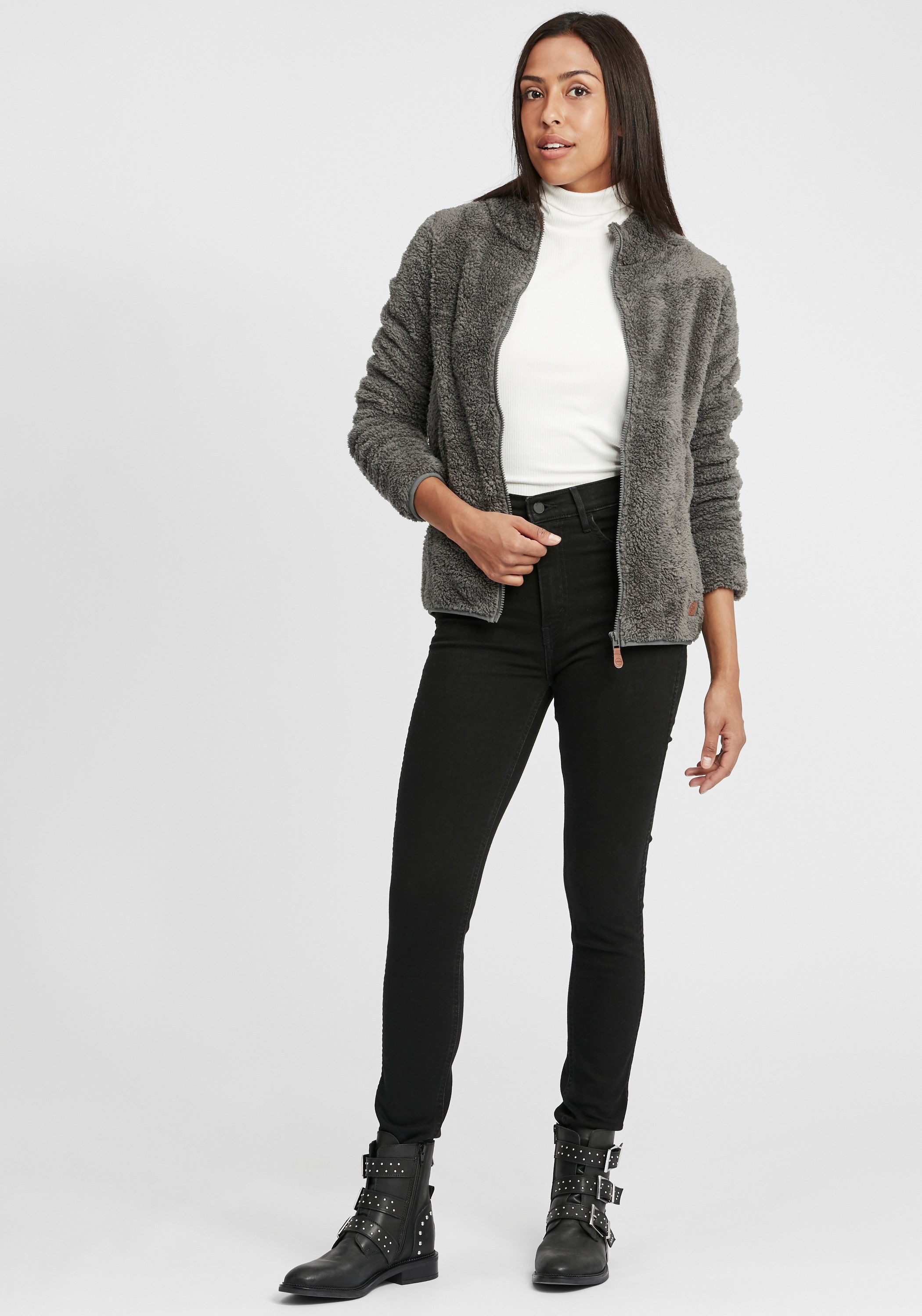 OXMO Kapuzensweatjacke OXTelsa Sweatshirtjacke aus Teddy-Fleece Stoff günstig online kaufen