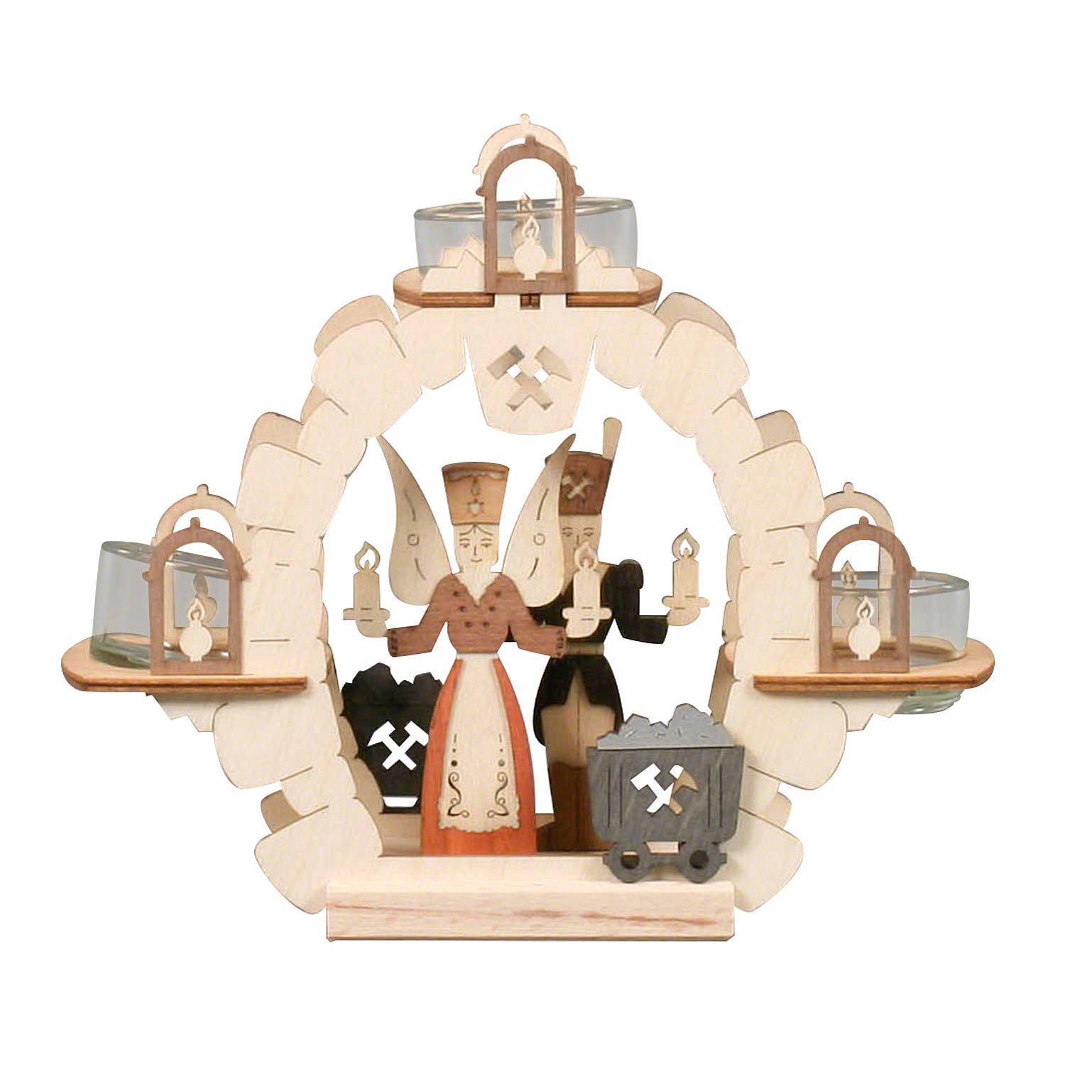 Kuhnert Schwibbogen Teelichtkranz Engel/Bergmann (15cm) von Drechslerei Kuhnert