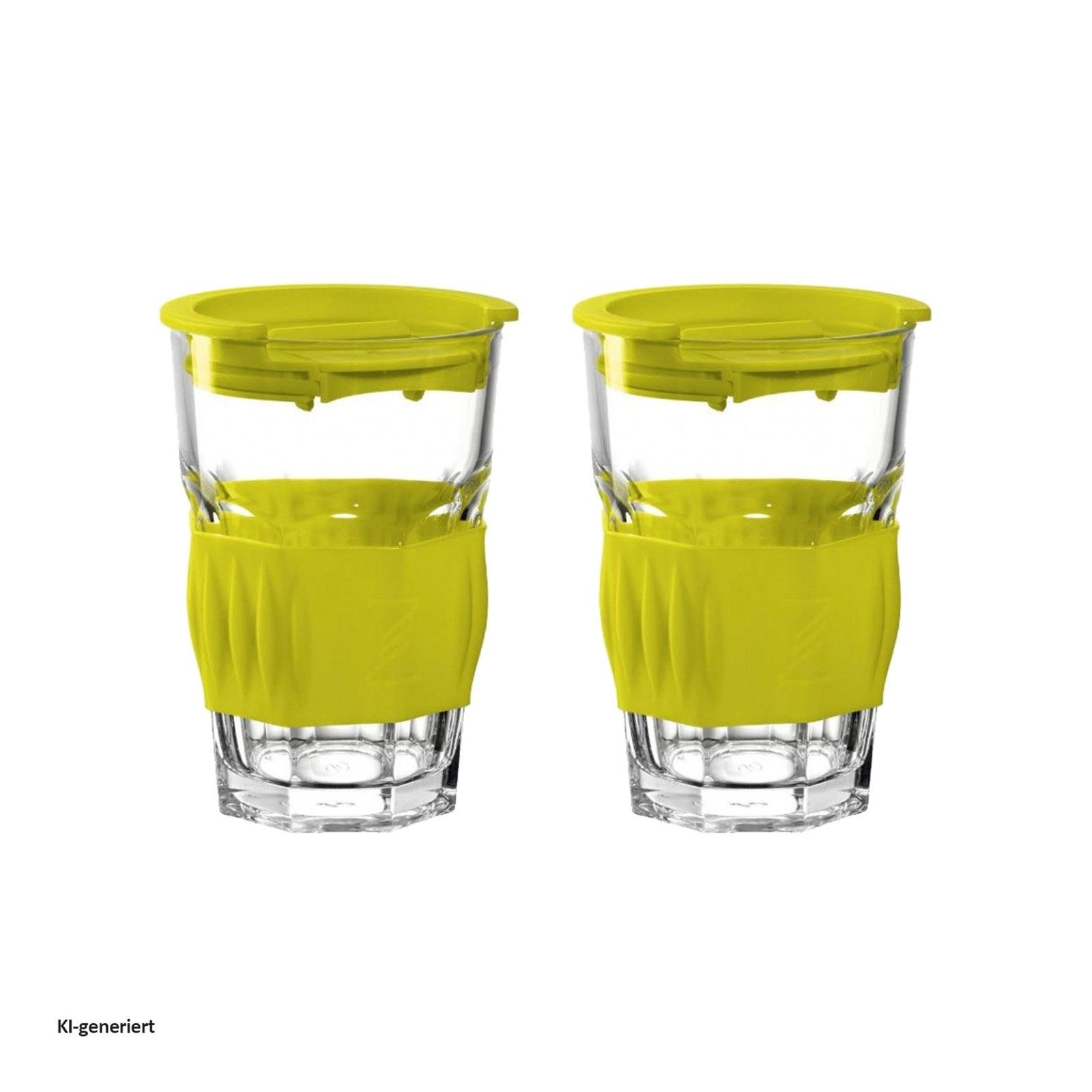 montana-Glas Becher Becher to go 2er-Set Limone, 2-tlg., Glas, Kunststoff, Trinkgläser mit Deckel