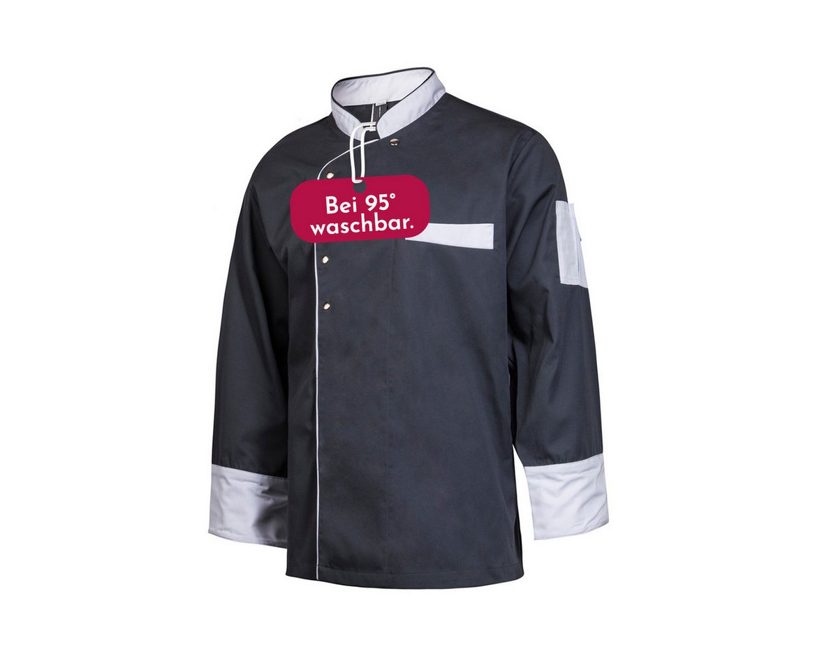 Clinotest Kochjacke langarm - 95 Grad waschbare, kochfeste Kochjacken ohne Einlaufen (1-St) Kochhemd aus 65% Polyester, 35% Baumwolle, mit Druckknopfverschluss