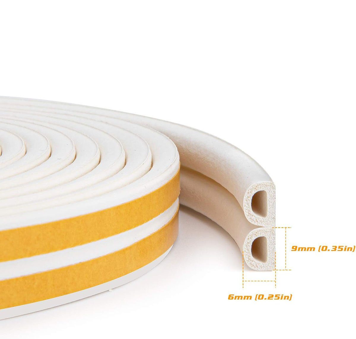 COUNJOYING Türdichtband Dichtband Selbstklebend Gummidichtung 6mm x 3mm,  Weiß (5m x 3 Rollen), (3-St)