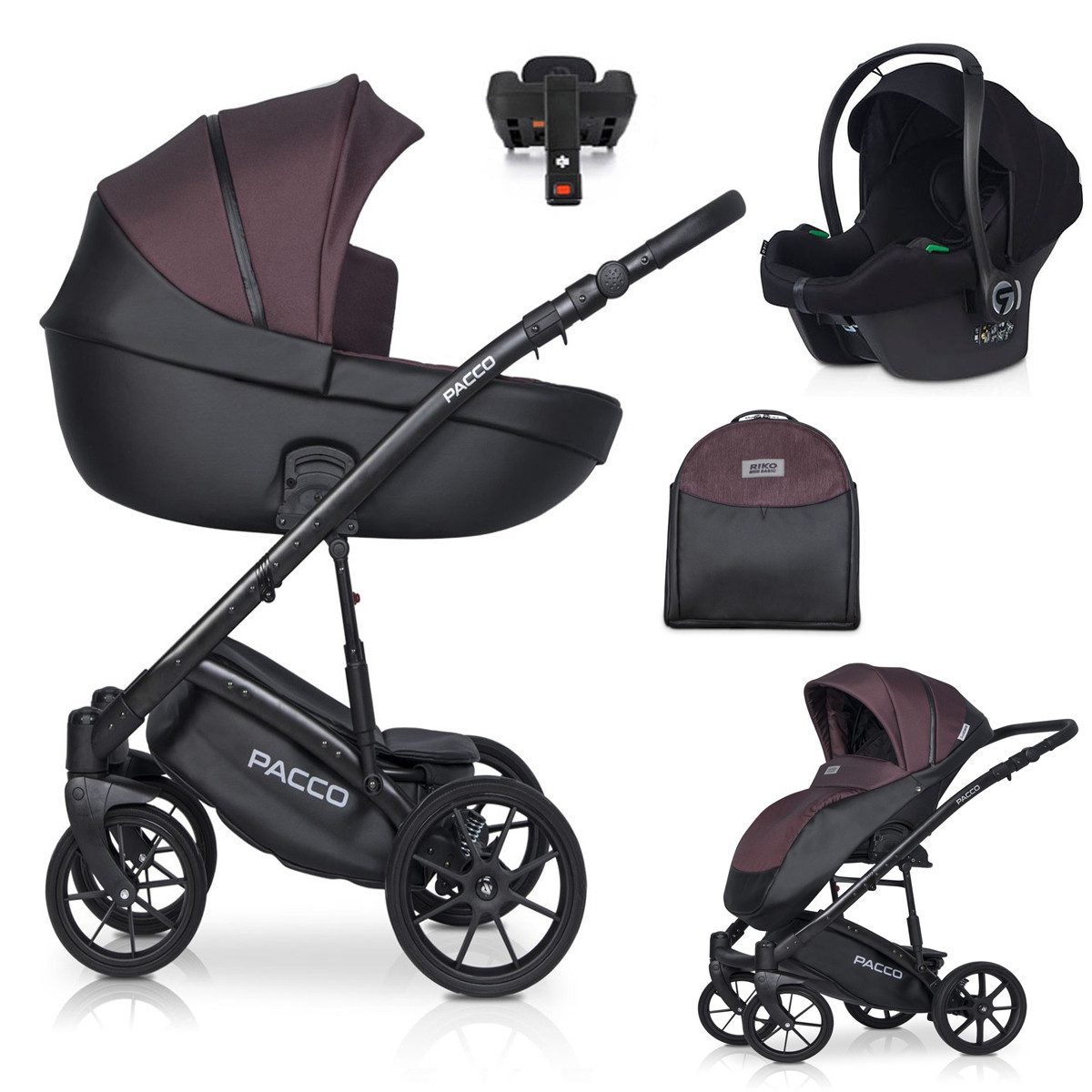 Coletto Kombi-Kinderwagen Pacco 5 in 1 inkl. Sportsitz, Autositz und Iso Base in 7 Farben