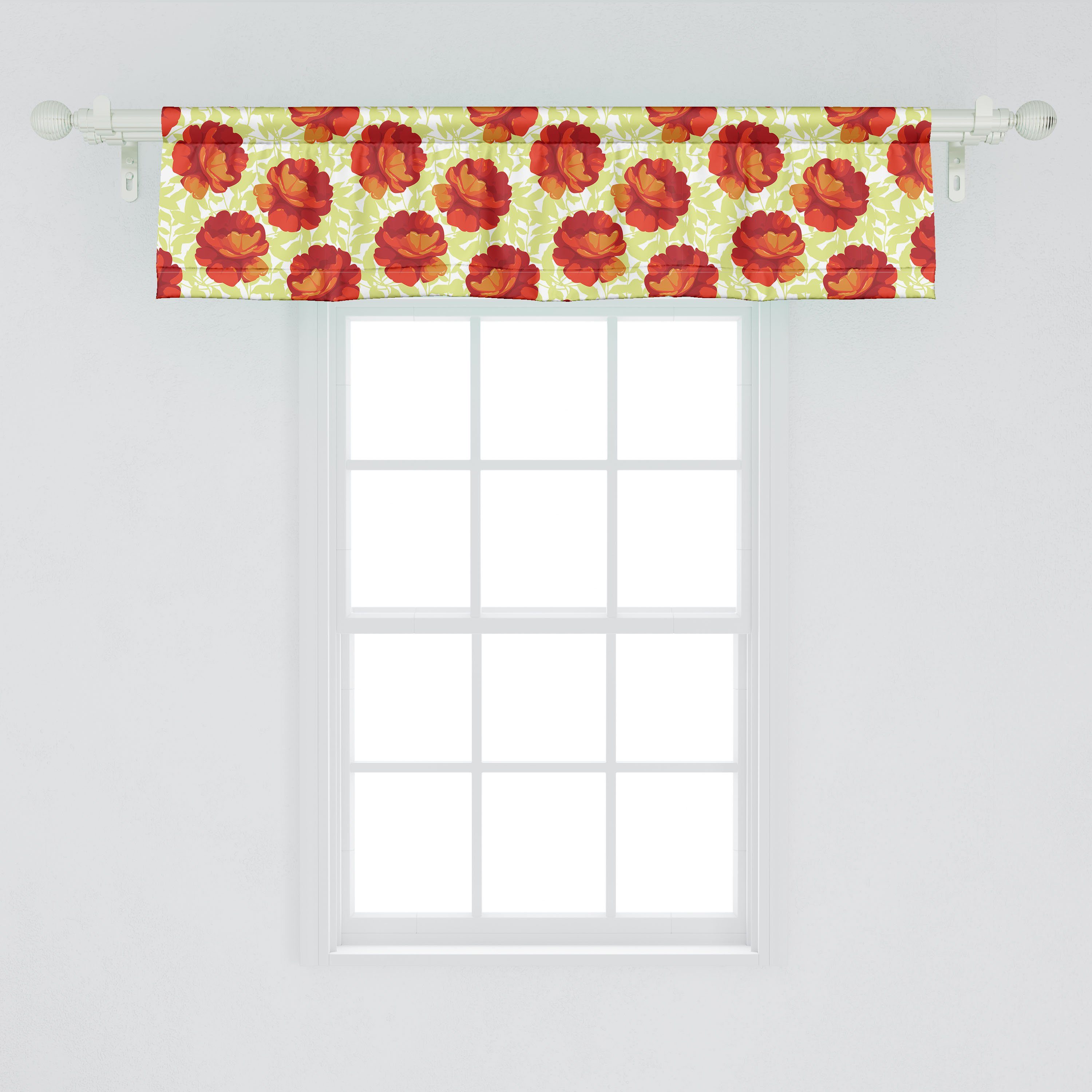 Scheibengardine Vorhang Volant Abakuhaus, Microfaser, mit Schlafzimmer Blumen Stangentasche, Dekor Aquarell-Rosen-Blumen-Kunst für Küche
