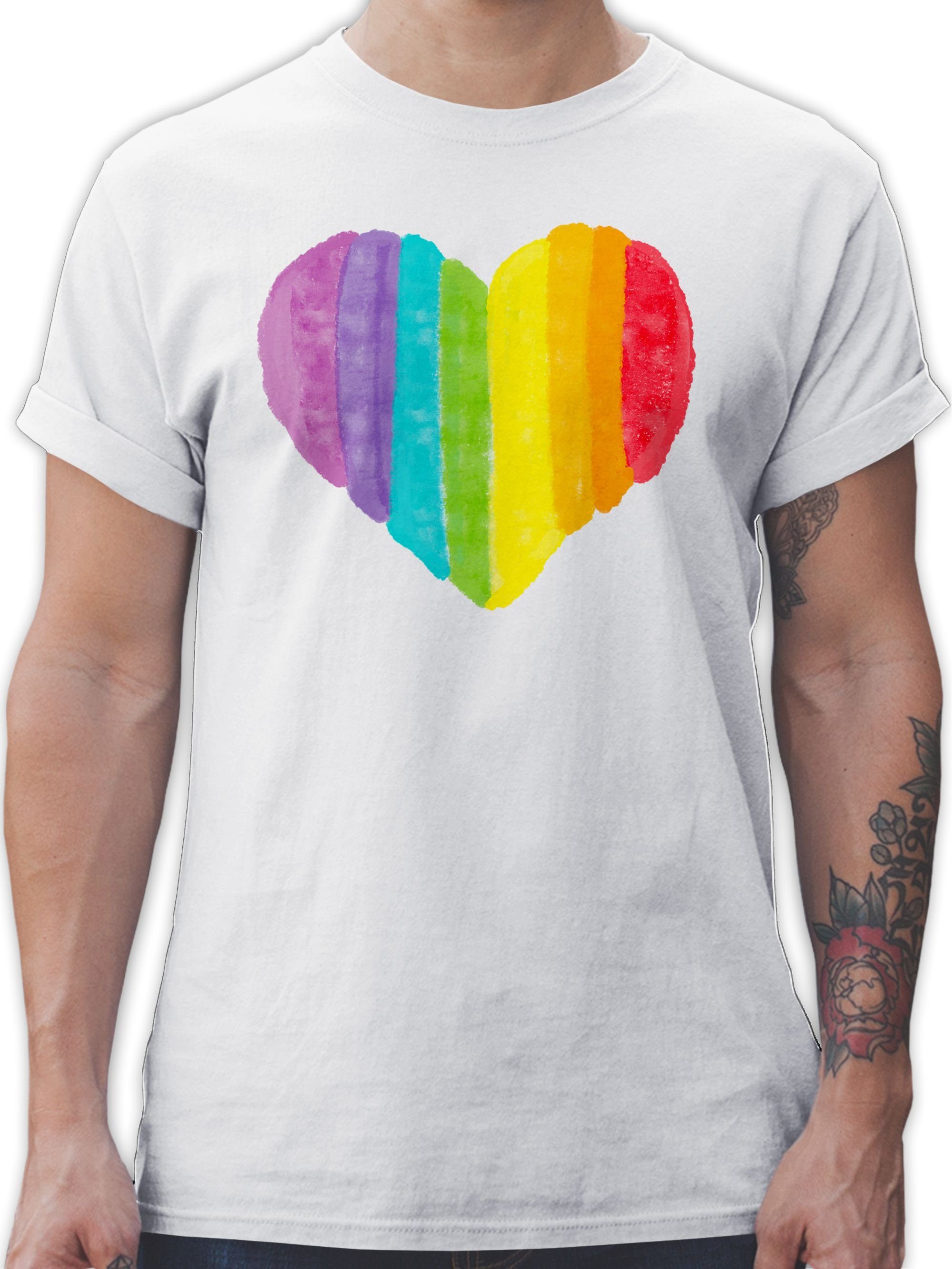 Kleidung LGBT Weiß T-Shirt Regenbogen Herz Shirtracer 02