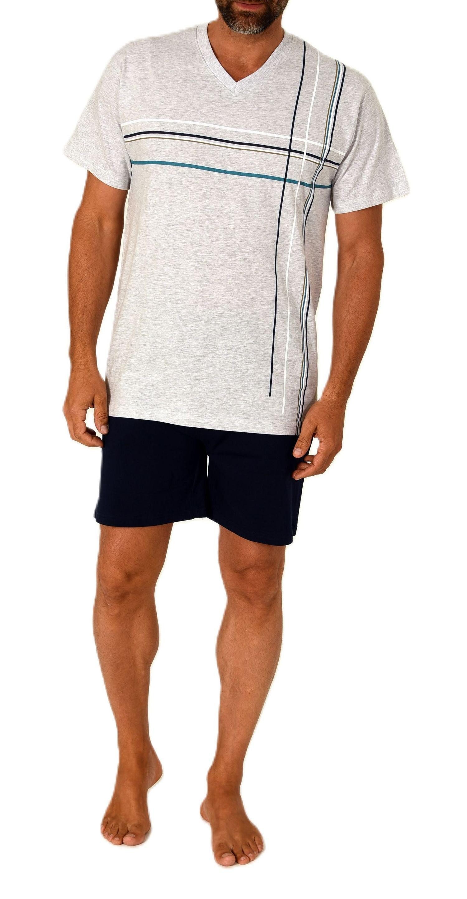 Normann Pyjama Herren Shorty Schlafanzug kurzarm mit Frontprint - auch in Ü günstig online kaufen