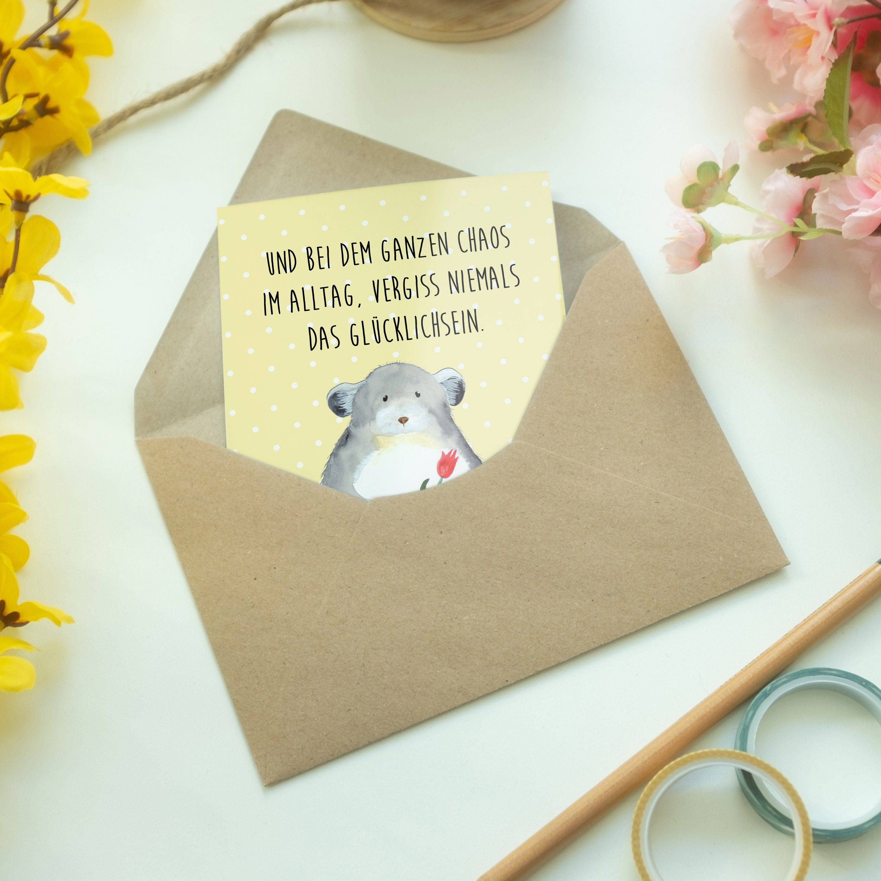 mit Mr. & Hochzeitskarte, Chinc Blume - Panda Pastell Chinchilla Mrs. Grußkarte - Geschenk, Gelb