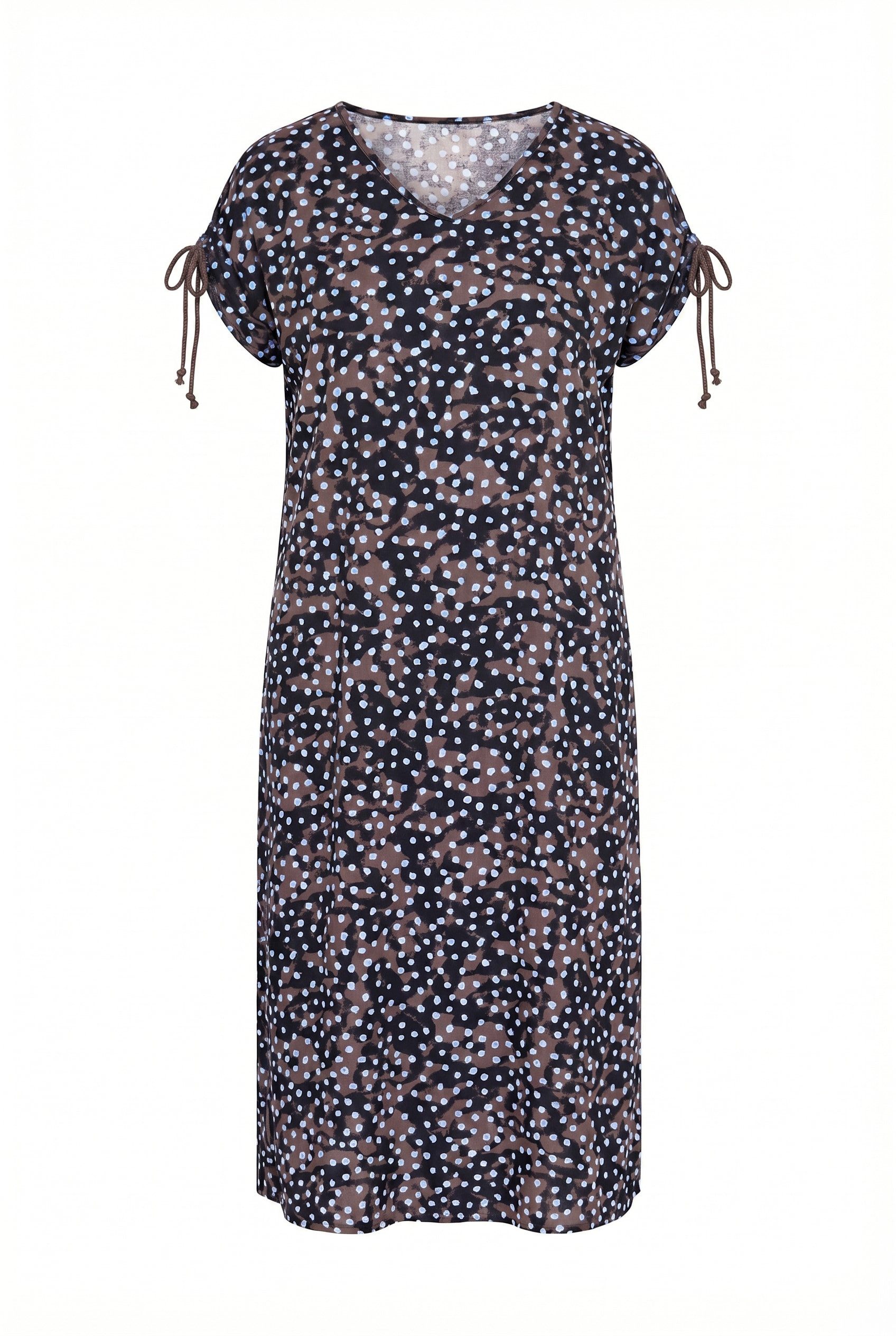 Ulla Popken Jerseykleid Midikleid Punkte V-Ausschnitt Schulter-Raffband