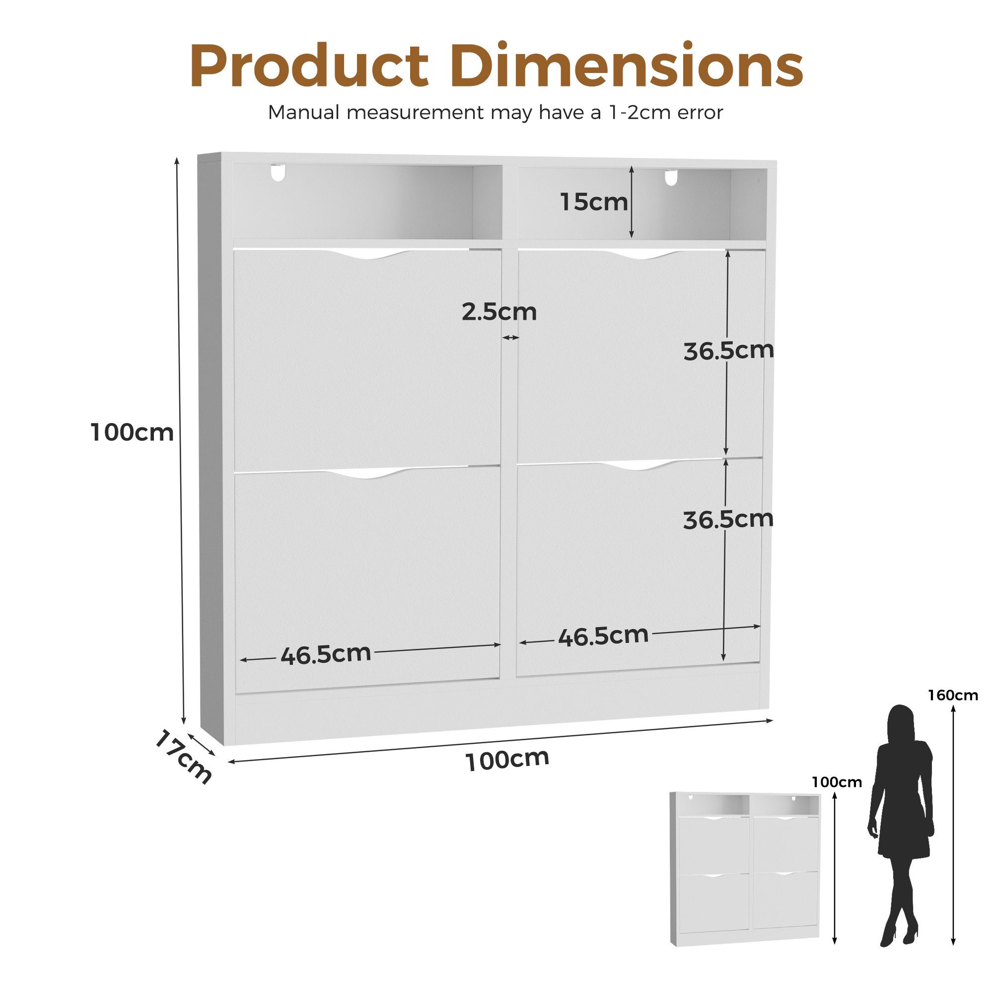 ELUCHANG Schuhschrank Schmal mit 4 Klappen Platzsparender (1-St) 100×17×100cm, weiß – Bild 3 von 5