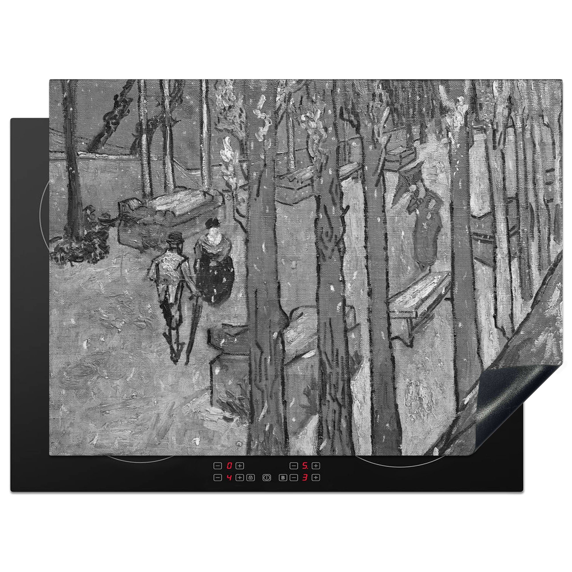 MuchoWow Herdblende-/Abdeckplatte Fallende Blätter in Schwarz und Weiß - Vincent van Gogh - Schwarz und, Vinyl, (1 tlg), 70x52 cm, Mobile Arbeitsfläche nutzbar, Ceranfeldabdeckung