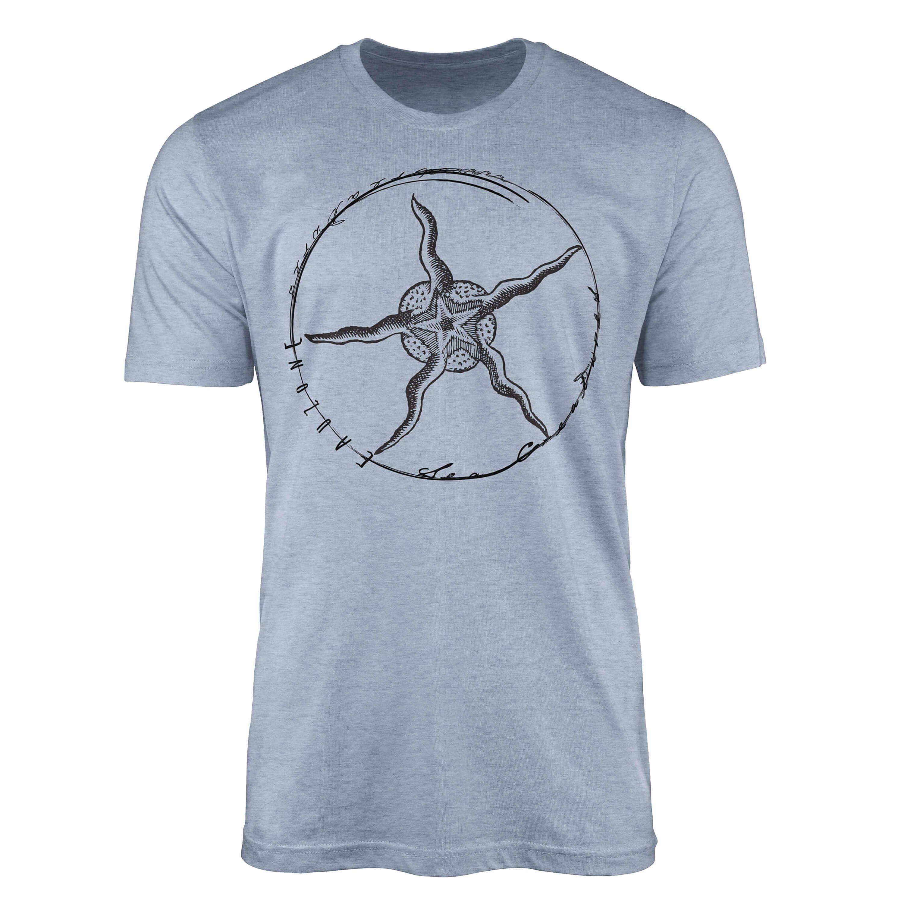 Sinus Art T-Shirt T-Shirt Tiefsee Fische - Serie: Sea Creatures, feine Struktur und sportlicher Schnitt / Sea 019 Stonewash Denim