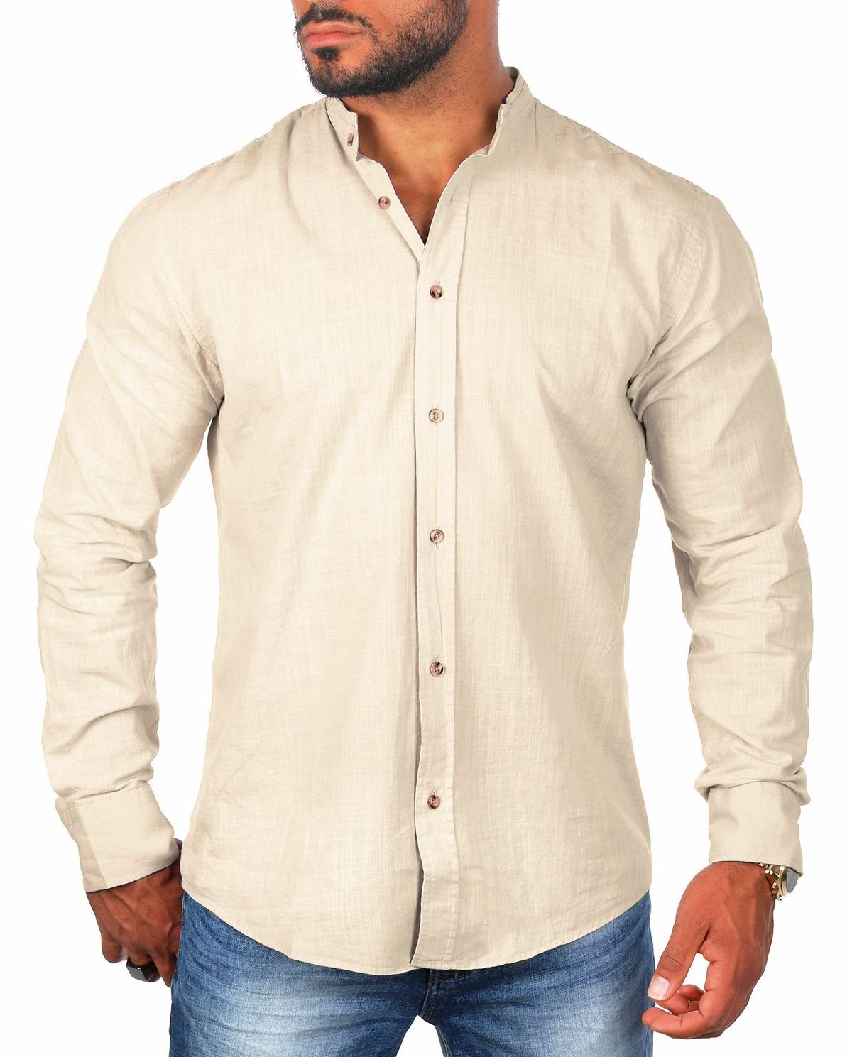Langarmhemd Herren Leinen Baumwoll Mix Hemd 8389
