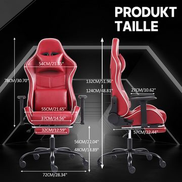 Fruyyzl Gaming-Stuhl Gaming-Sessel mit Kopf- und Lendenwirbelstütze, verstellbarer Rückenlehne, Ergonomisch, mit Fußstütze