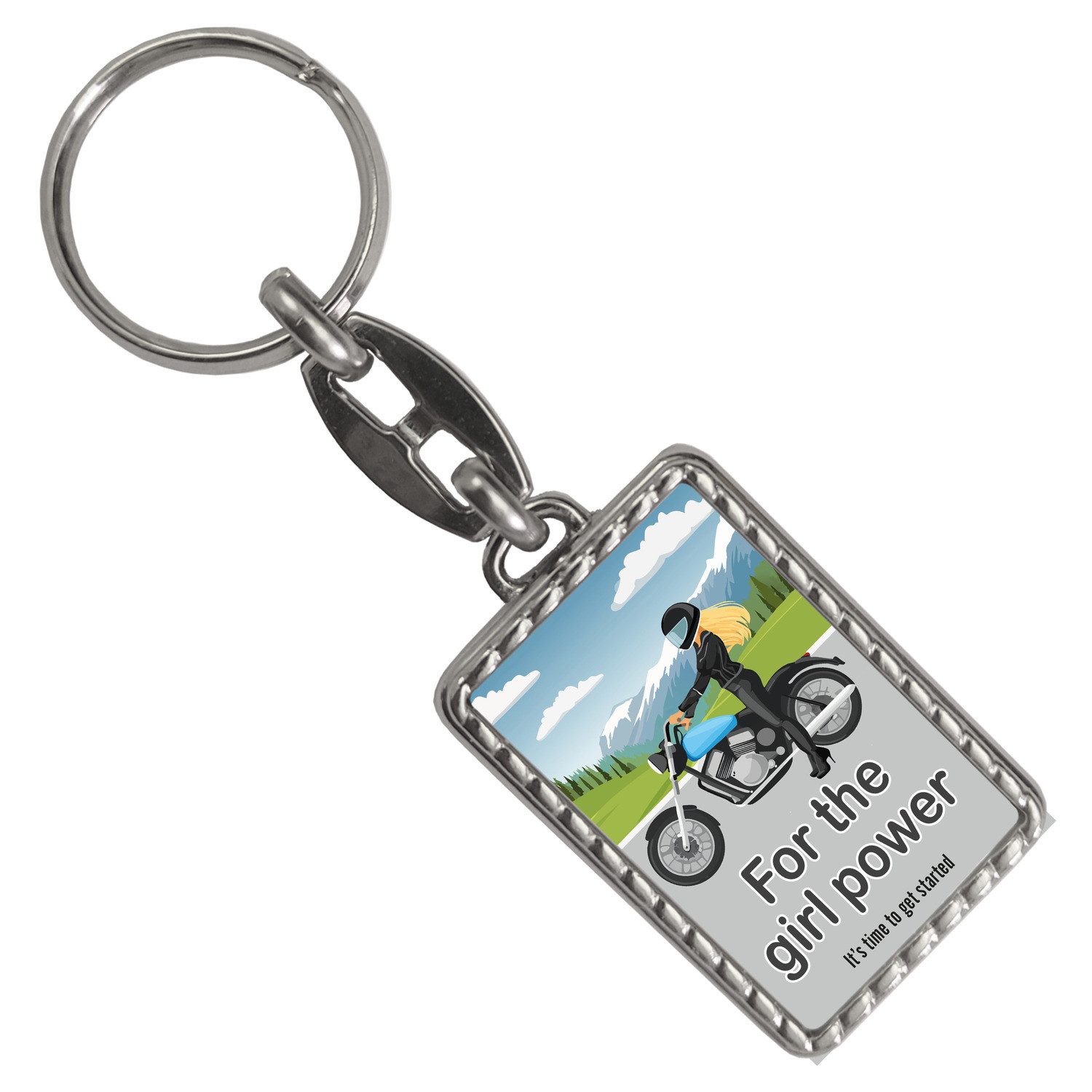 Schlüsselanhänger Bikerin Schlüsselanhänger mit Bordüre mit Spruch