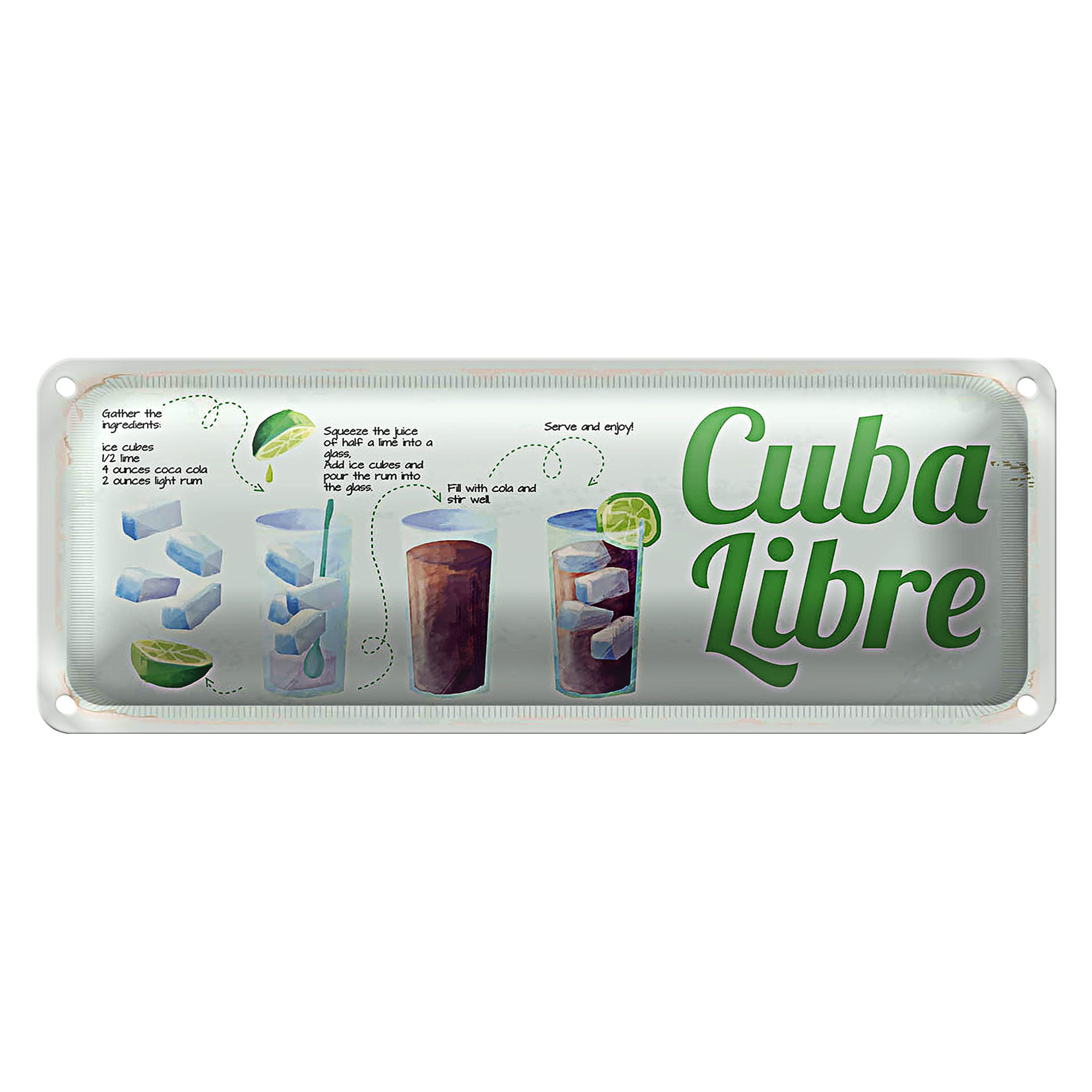 Roomando Metallschild Blechschild Rezept Cuba Libre Cocktail Recipe 27x10cm Dekoration