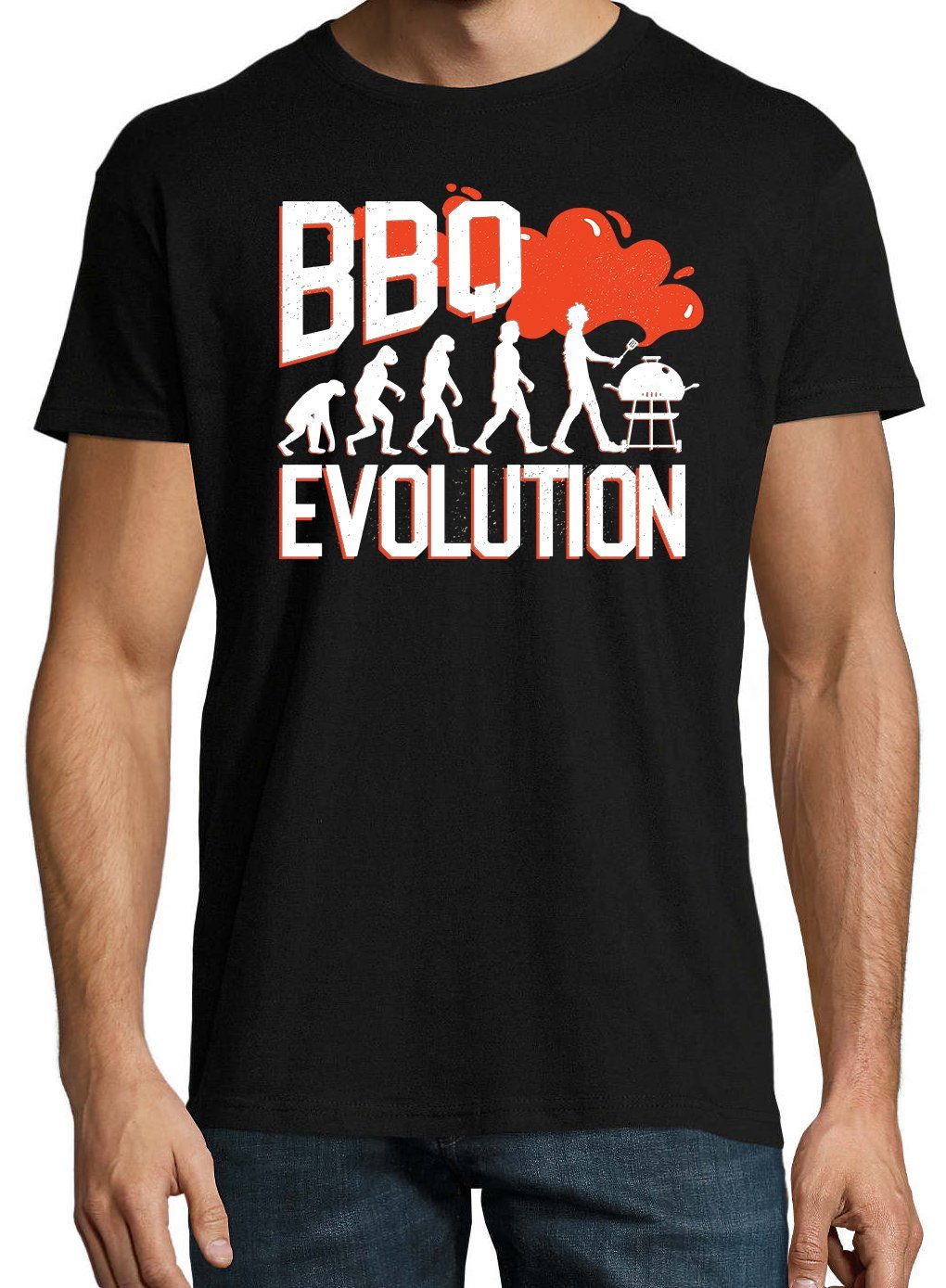 Shirt Grillen Evolution Youth lustigem Designz mit Herren Schwarz BBQ Frontprint T-Shirt