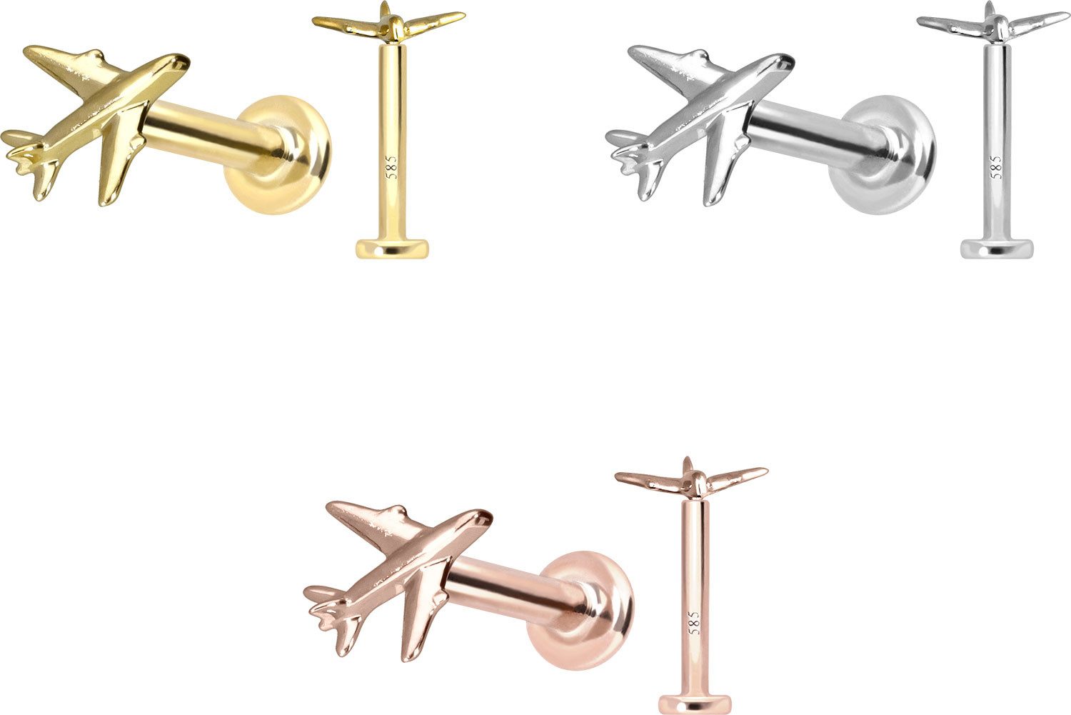 PIERCINGLINE Piercing-Set 14 Karat Gold Labret mit Push Fit FLUGZEUG (Labrets, 1-tlg)