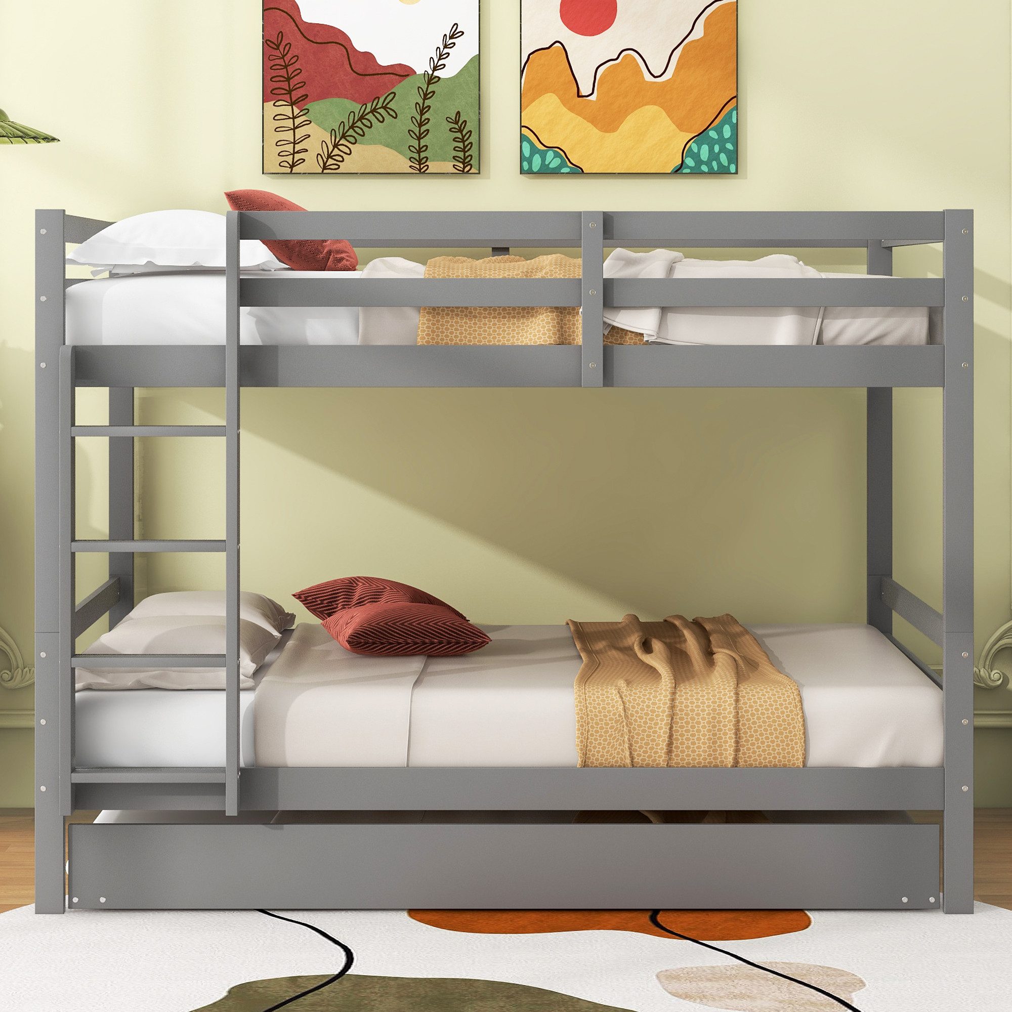 OKWISH Etagenbett Jugendbett ohne Matratze – für mehr Ordnung im Zimmer (mit Ausziehbett, Hohe Geländer, Stabile Treppe, 1-St., Modernes Etagenbett 140x200 cm in Grau), Etagenbetten mit Ausziehbett