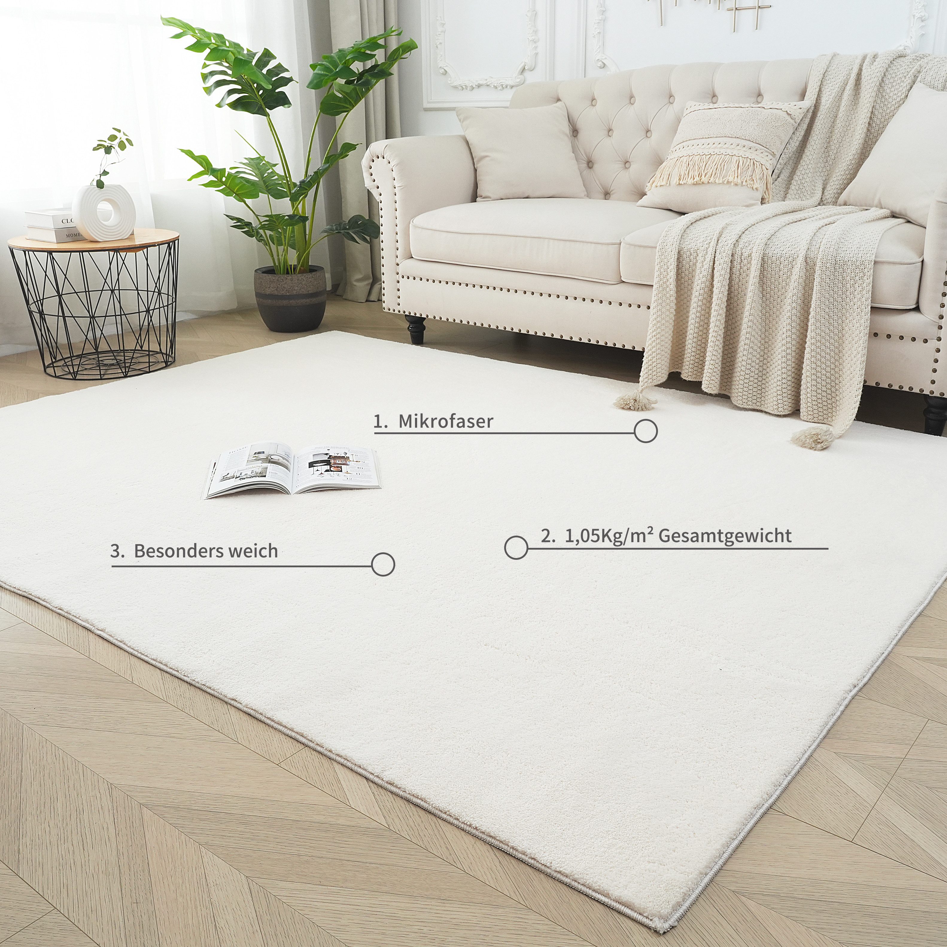 OTTO home Teppich Cali 2, kuschelig & weich, rechteckig, Höhe: 15 mm, Uni-Farben, waschbar, flauschig, Wohnzimmer, Schlafzimmer