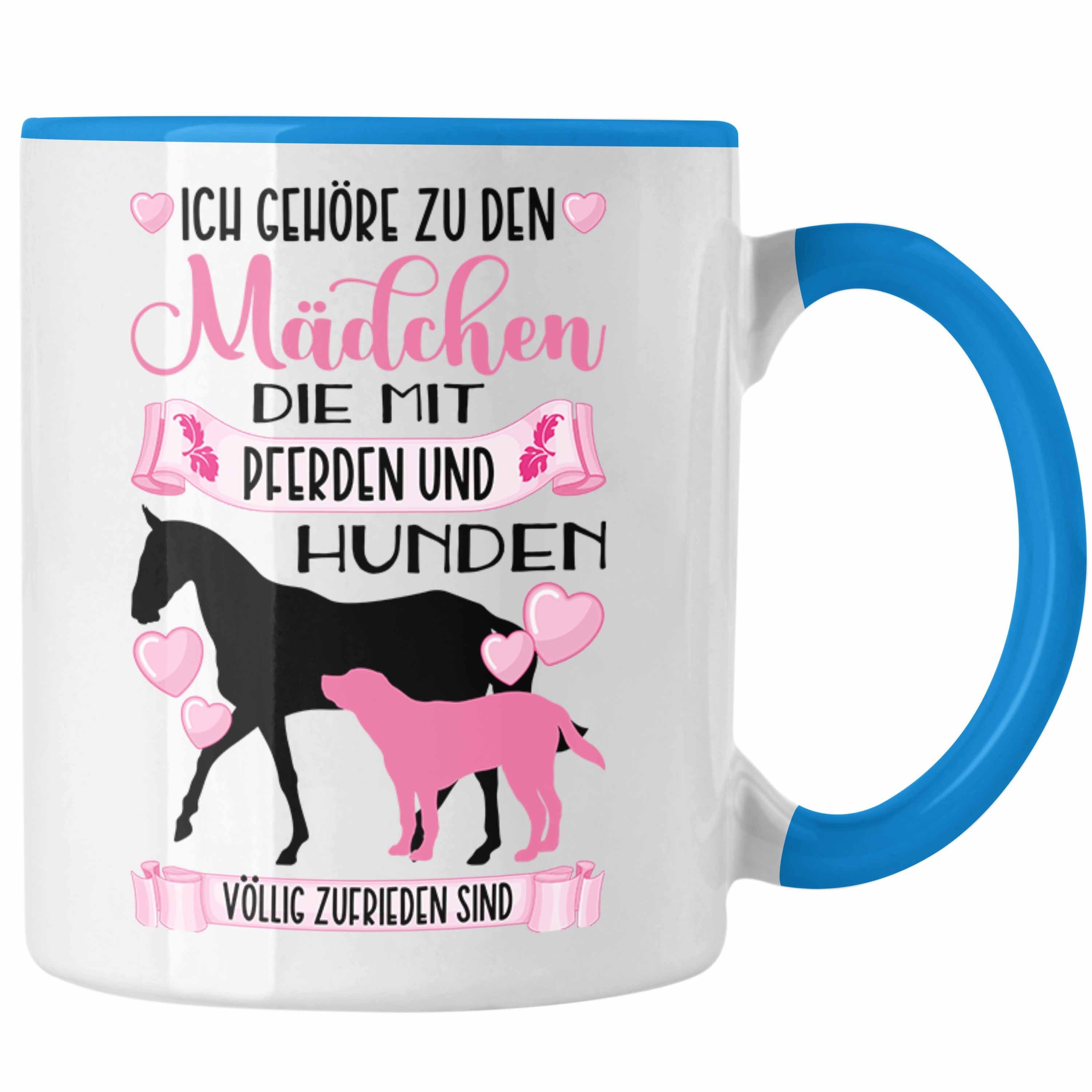 Trendation Tasse Trendation - Pferd Hund Tasse Geschenk Mädchen Reiterin Geschenkidee Rosa Kaffeetasse Reiten Lustiger Spruch Weiss