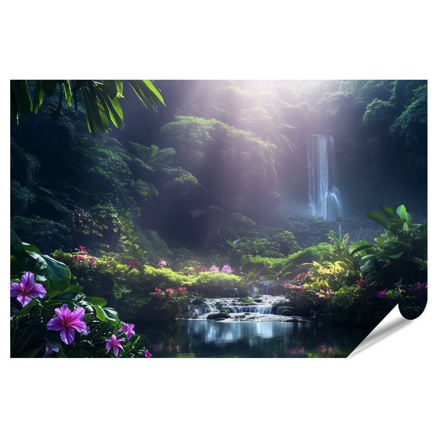 islandburner Poster, Mystischer Wasserfall im tropischen Dschungel